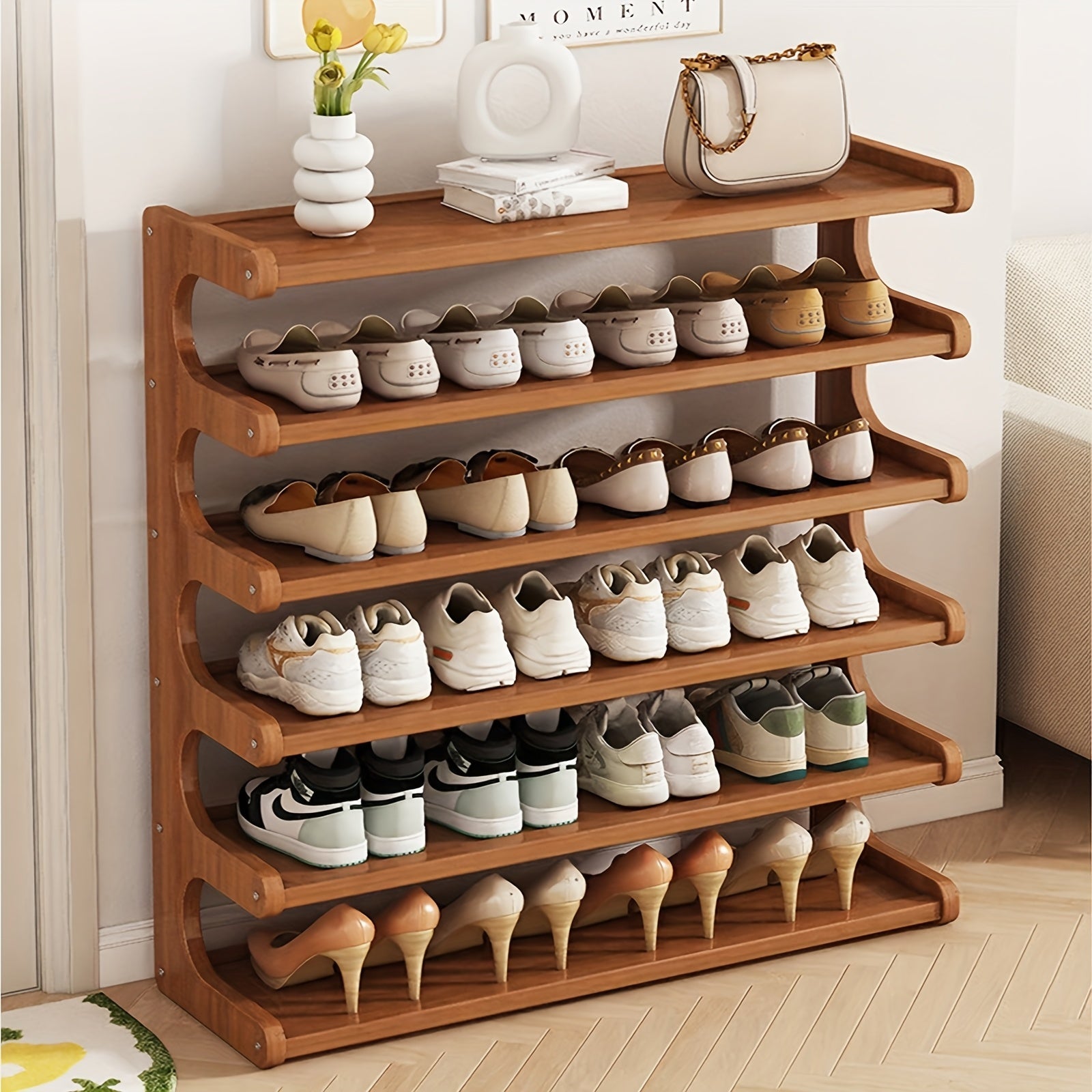 5/6 Tier Bamboo Shoe Rack Organizer for Modern Entryways