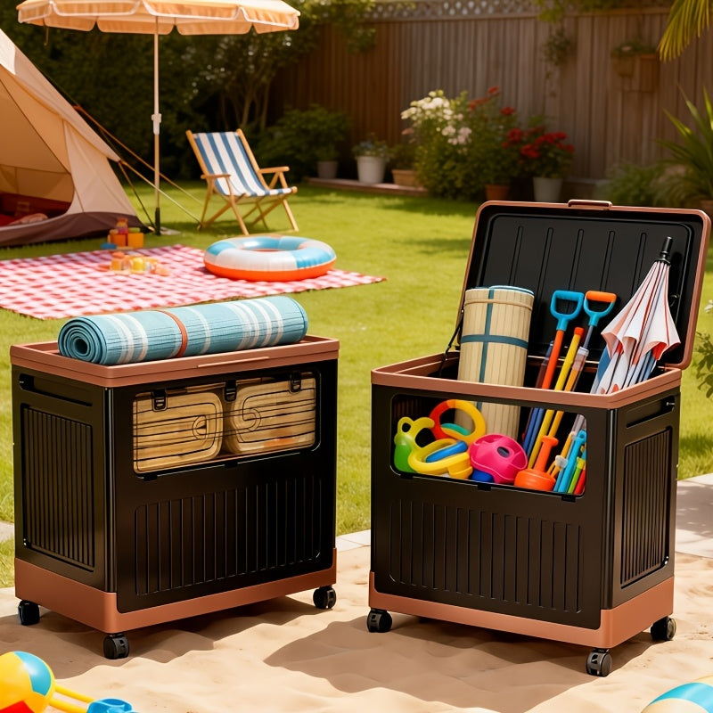 Foldable Stackable Storage Bin with Wheels and Front Access Doors