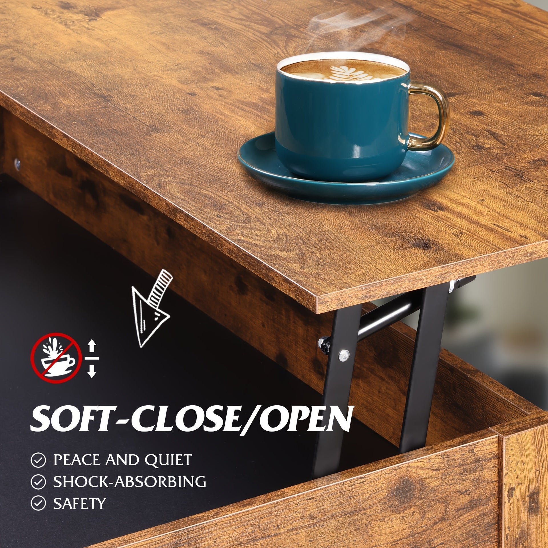 Lift Top Coffee Table with Hidden Storage and Retro Wood Finish