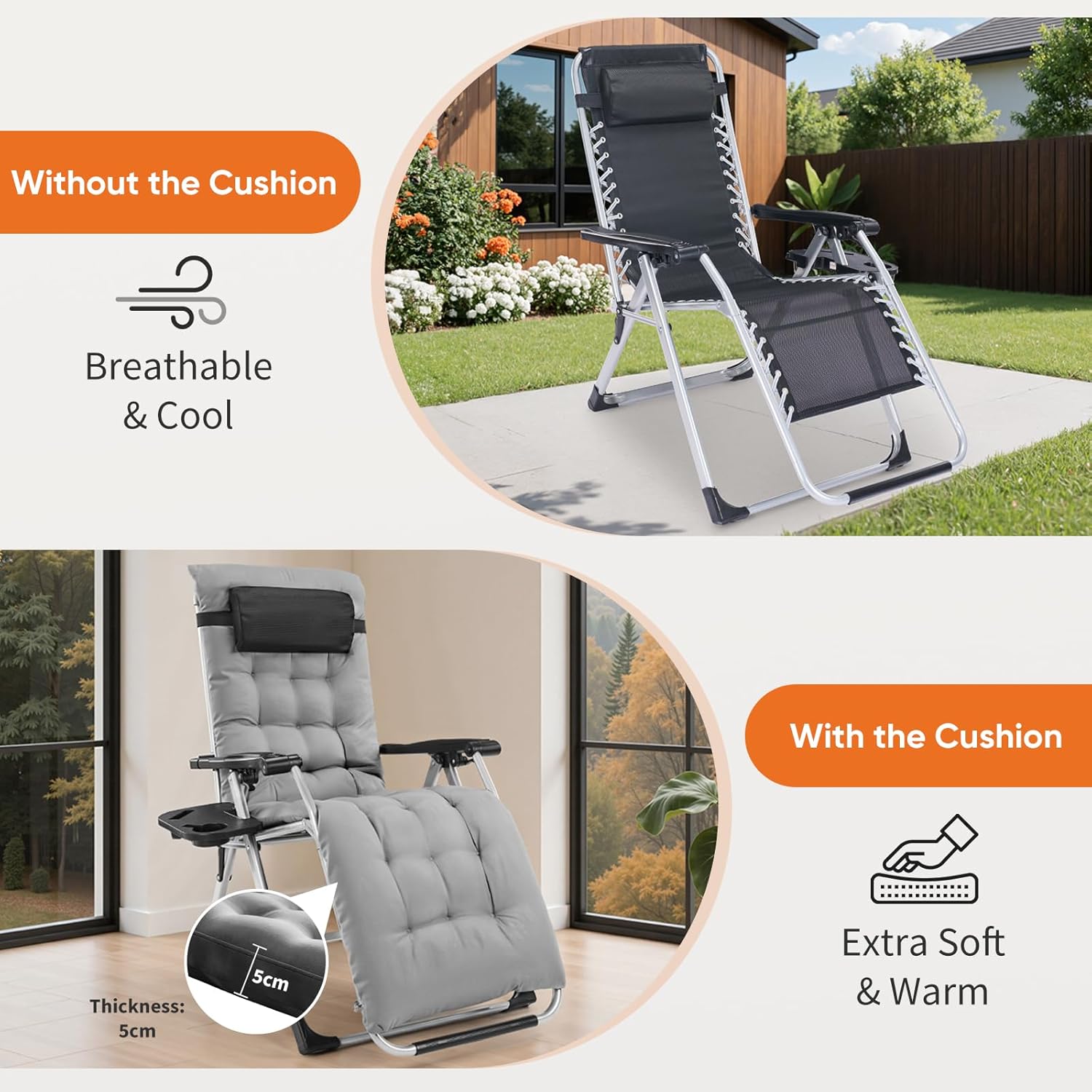 Zero Gravity Recliner Chair Foldable Patio Lounge with Cup Holder