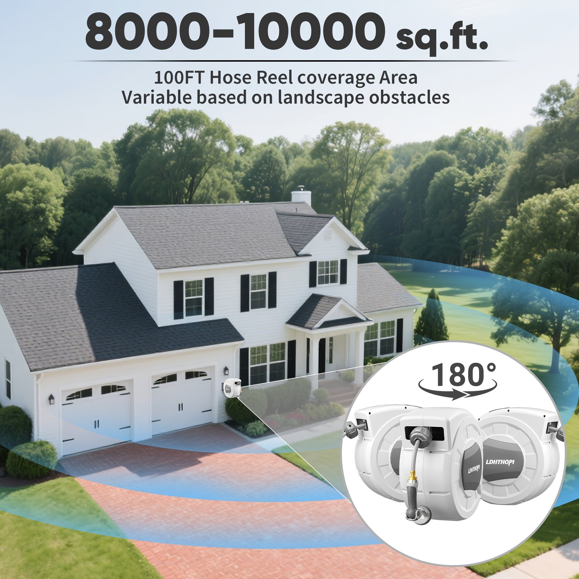 Retractable Garden Hose Reel with Auto Rewind Wall Mounted System
