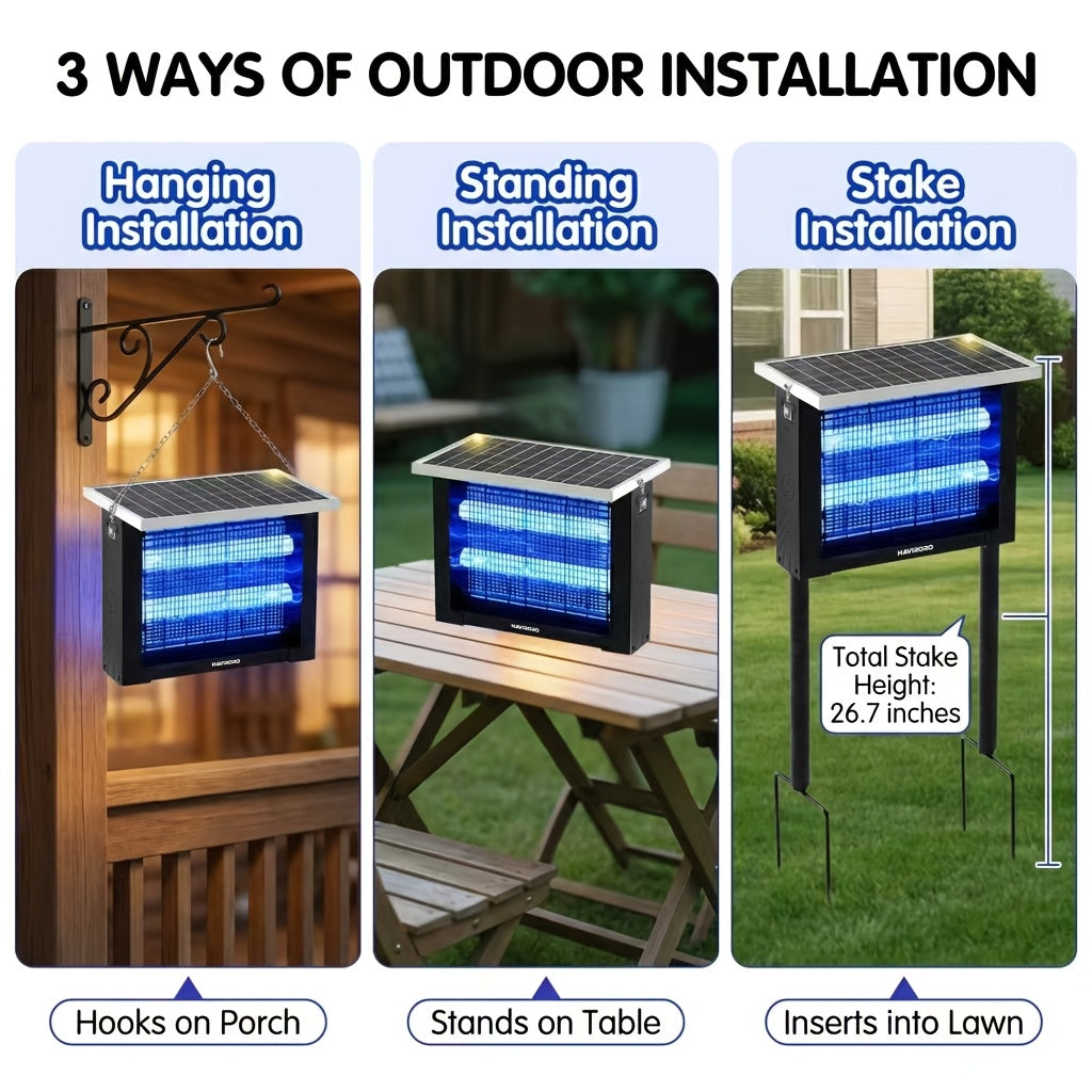 Solar Powered Outdoor Bug Zapper 4500V Electric Insect Killer