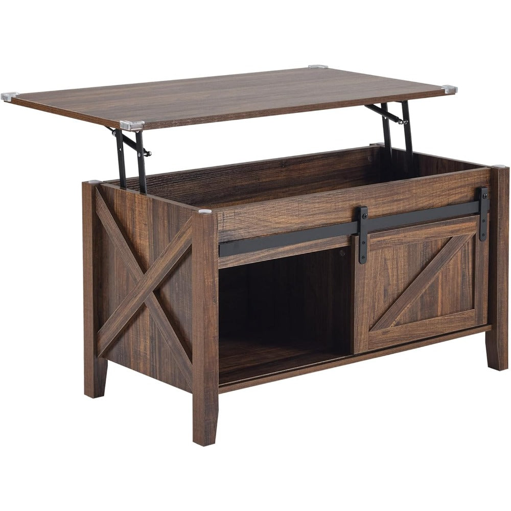 36-Inch Lift-Top Coffee Table with Hidden Storage and Sliding Barn