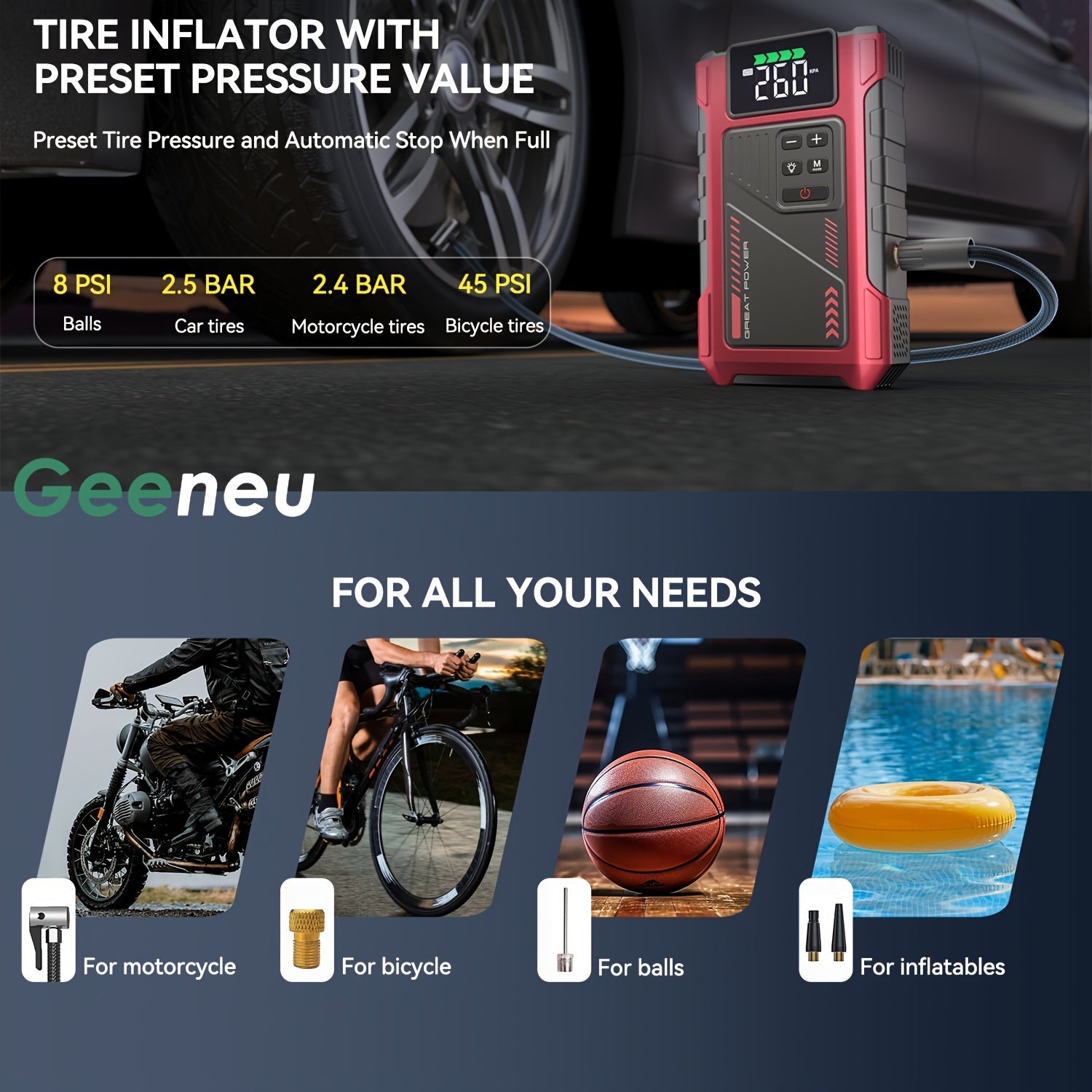 9-in-1 Portable Jump Starter and Air Compressor for 12V Vehicles
