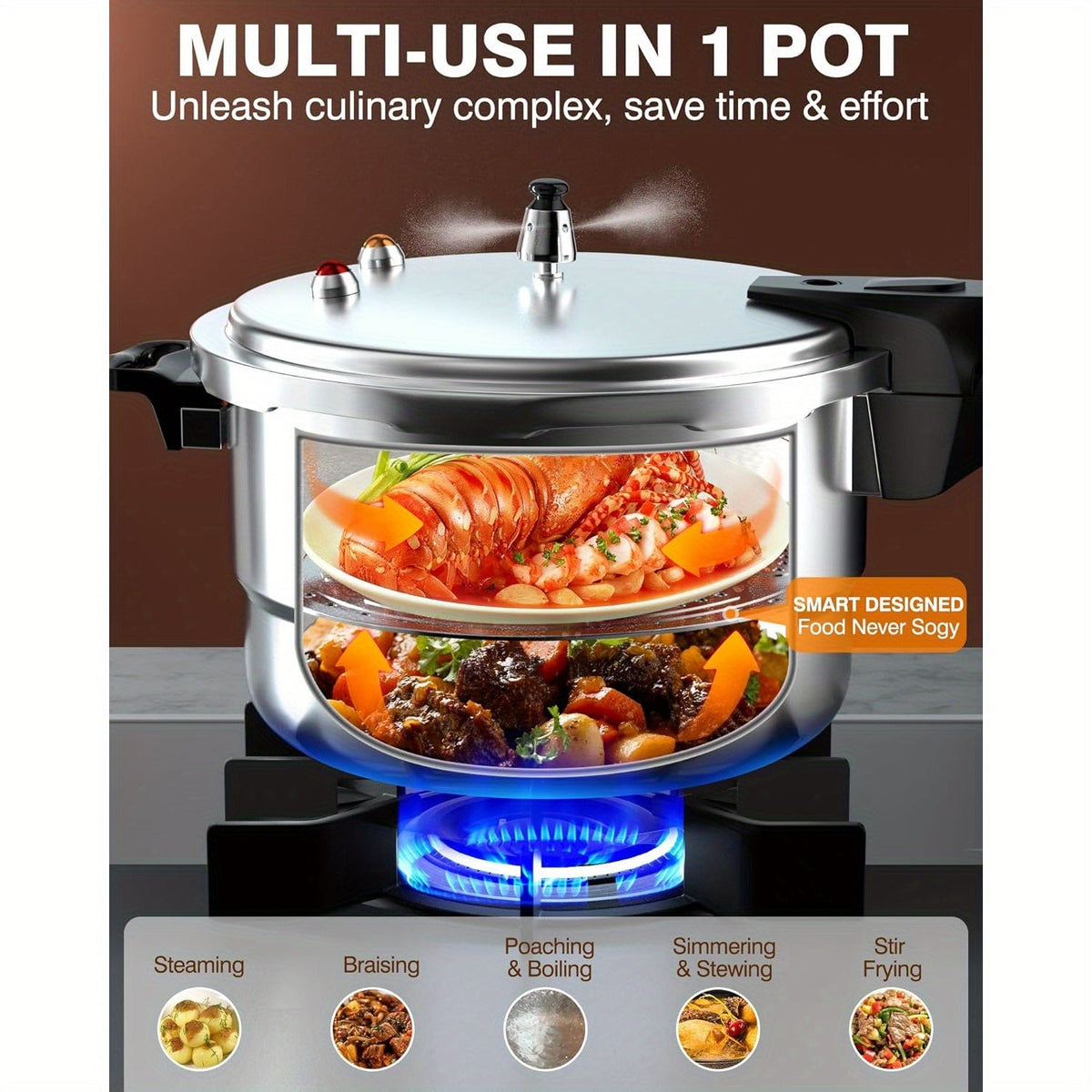 10QT Aluminum Pressure Cooker Canner w/ Rack Gas Induction Compatible