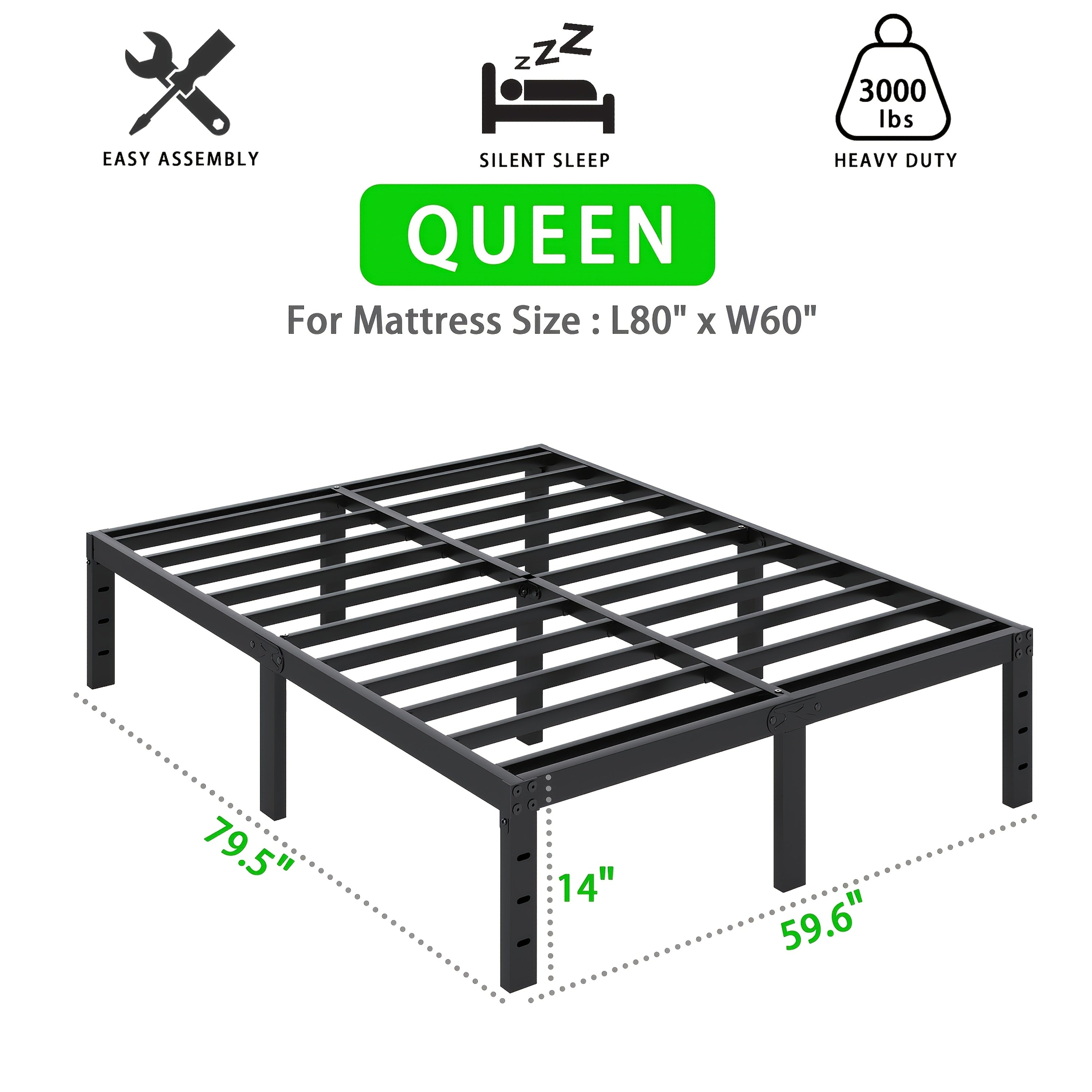 Heavy Duty Metal Platform Bed Frame with Under-Bed Storage Black