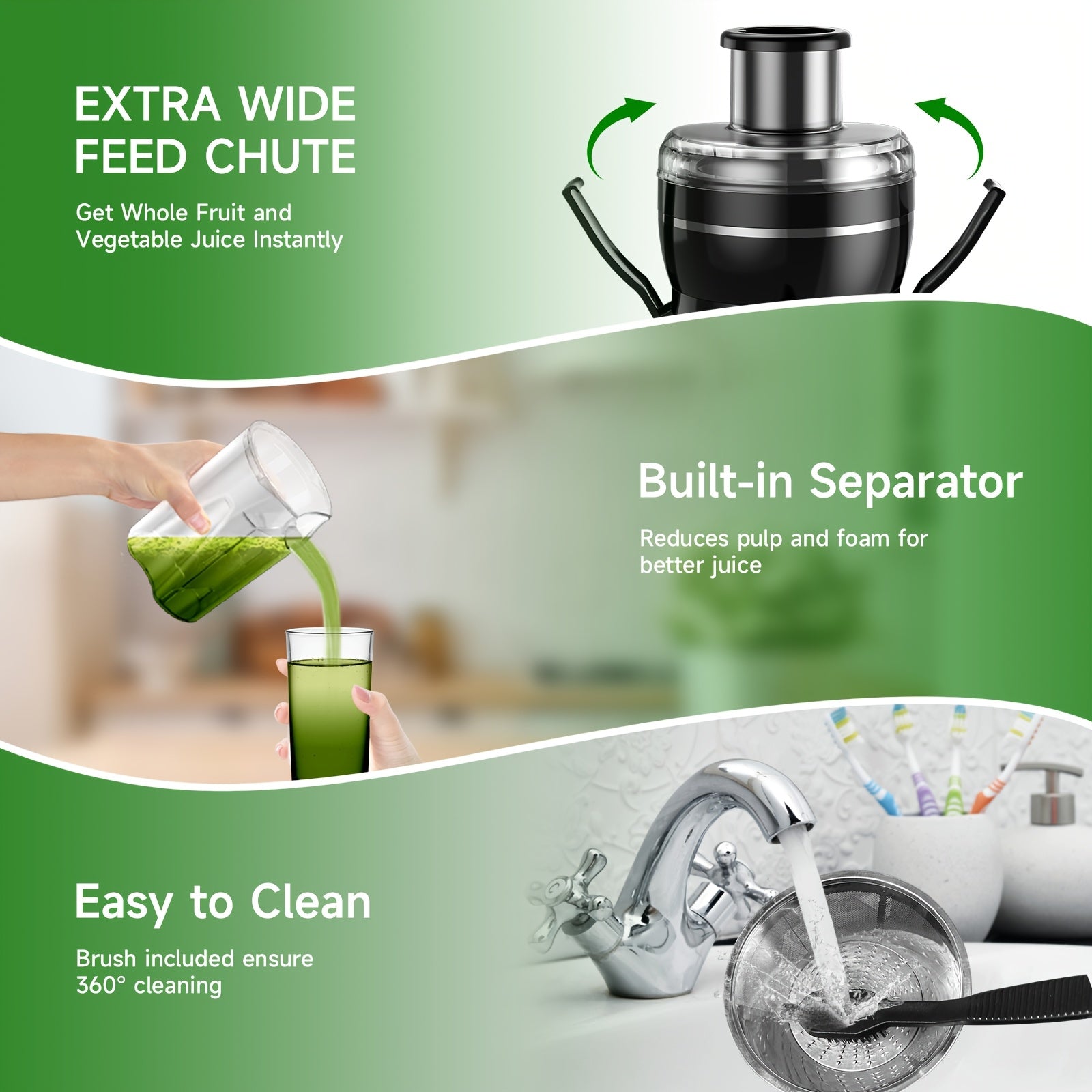 500W Centrifugal Juicer Machine, 3-Speed Fruit & Vegetable Extractor