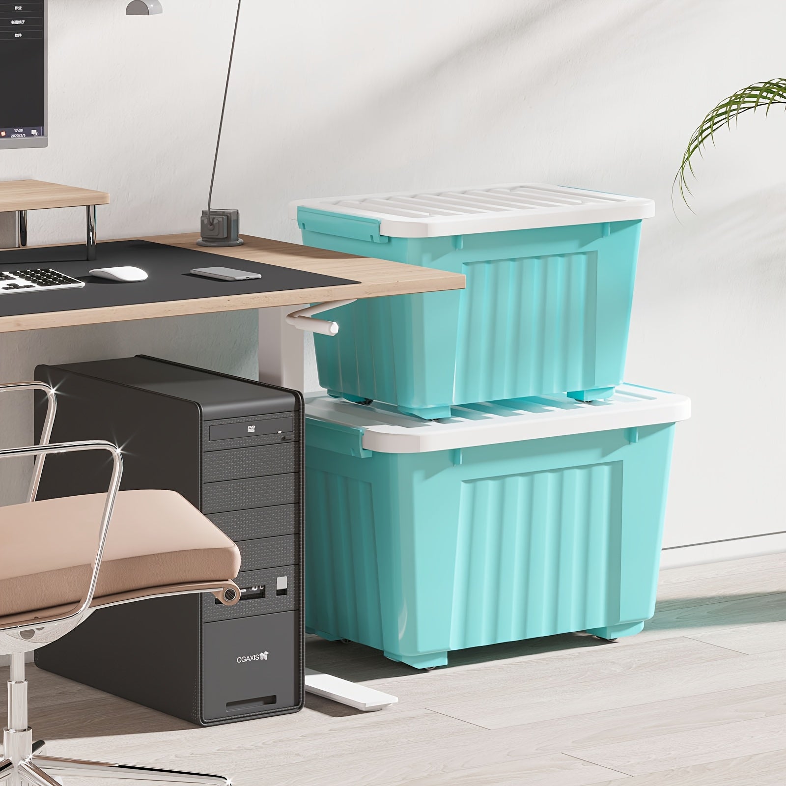 Heavy Duty 72/97QT Stackable Storage Box with Wheels & Lid