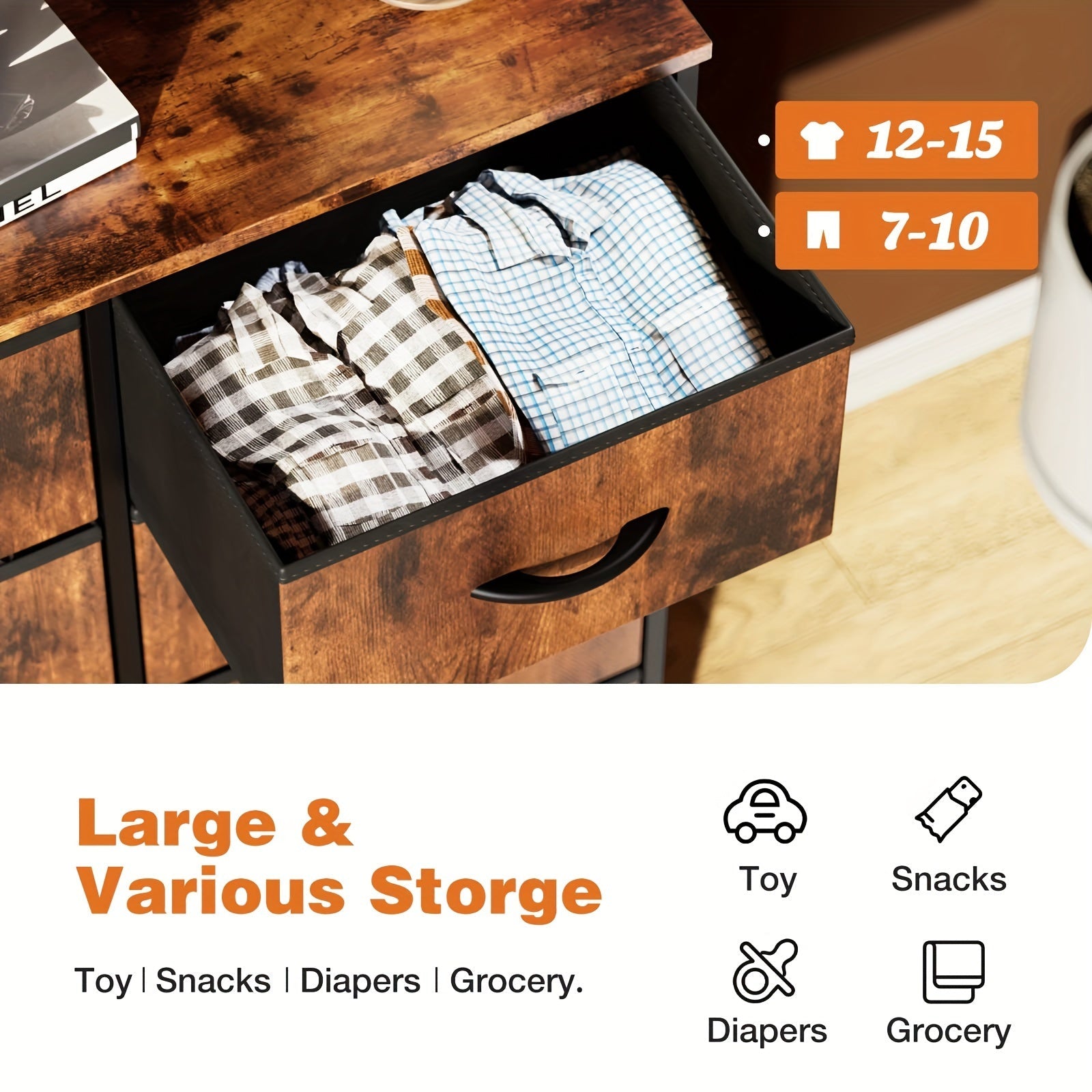 8-Drawer Fabric Dresser Organizer Chest for Bedroom and Hallway