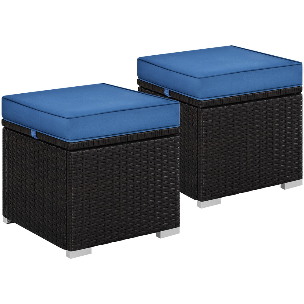 2-Piece Rattan Storage Ottoman Set with Cushions for Patio Garden