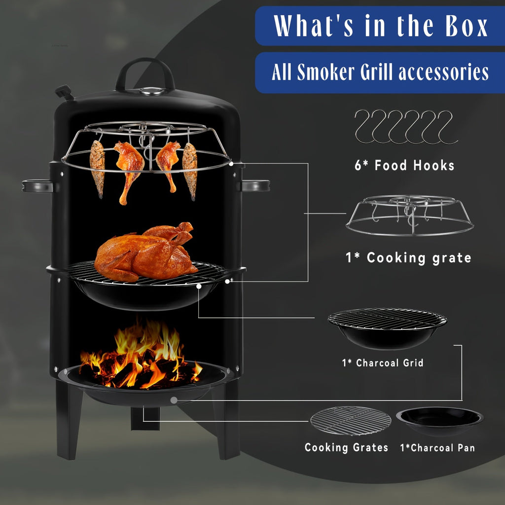 3-in-1 Portable Charcoal Smoker Grill and Outdoor BBQ Fire Pit