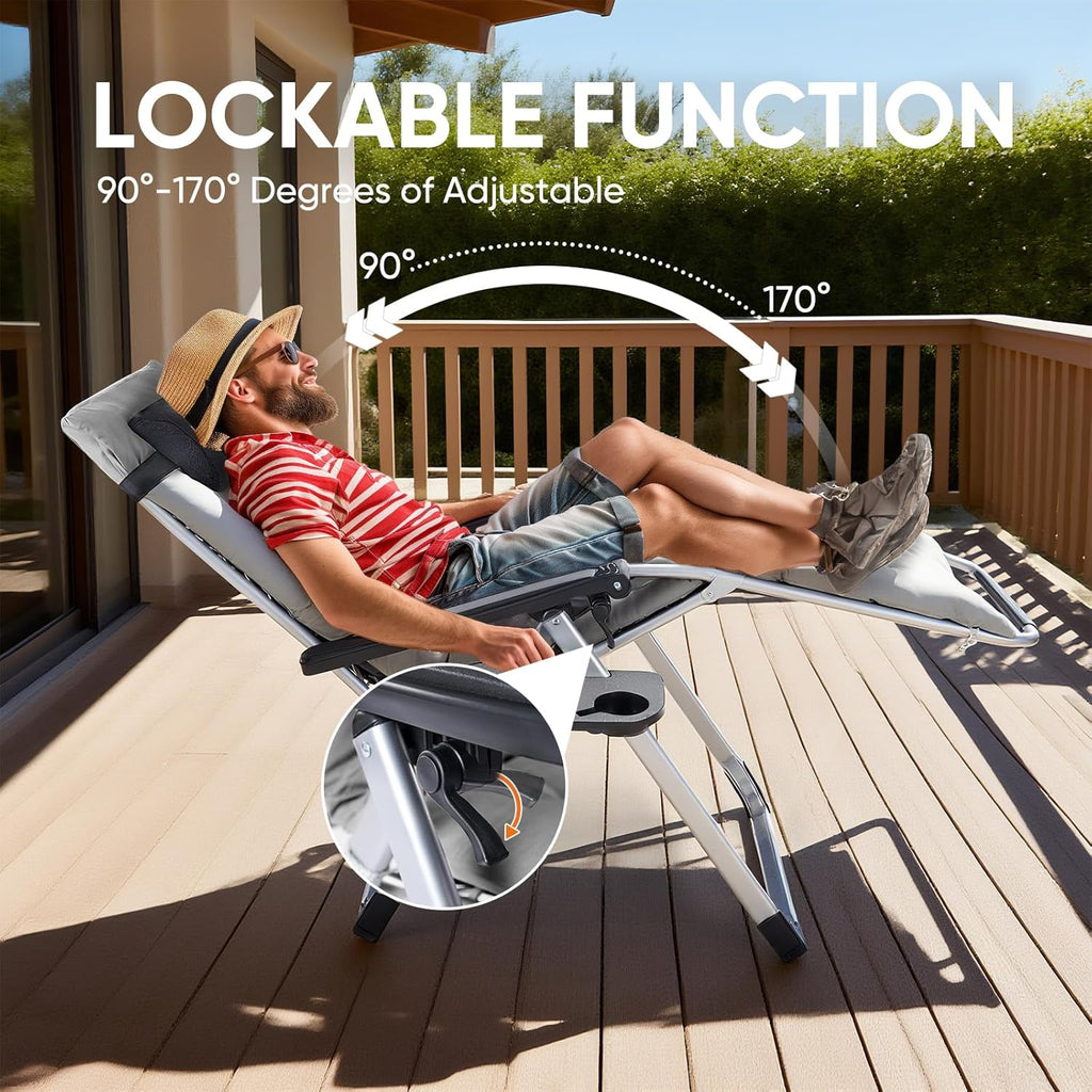 Zero Gravity Recliner Chair Foldable Patio Lounge with Cup Holder