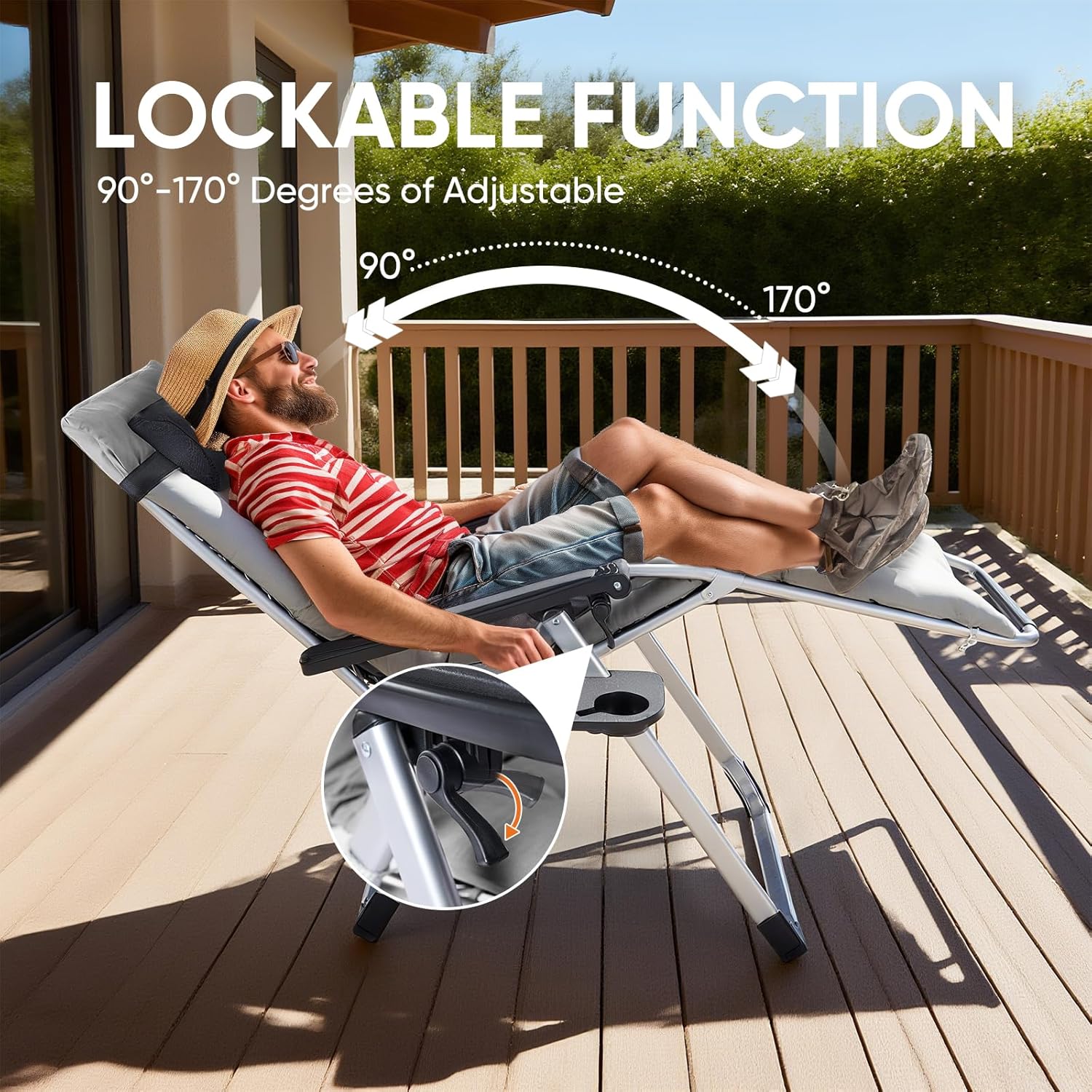 Zero Gravity Recliner Chair Foldable Patio Lounge with Cup Holder
