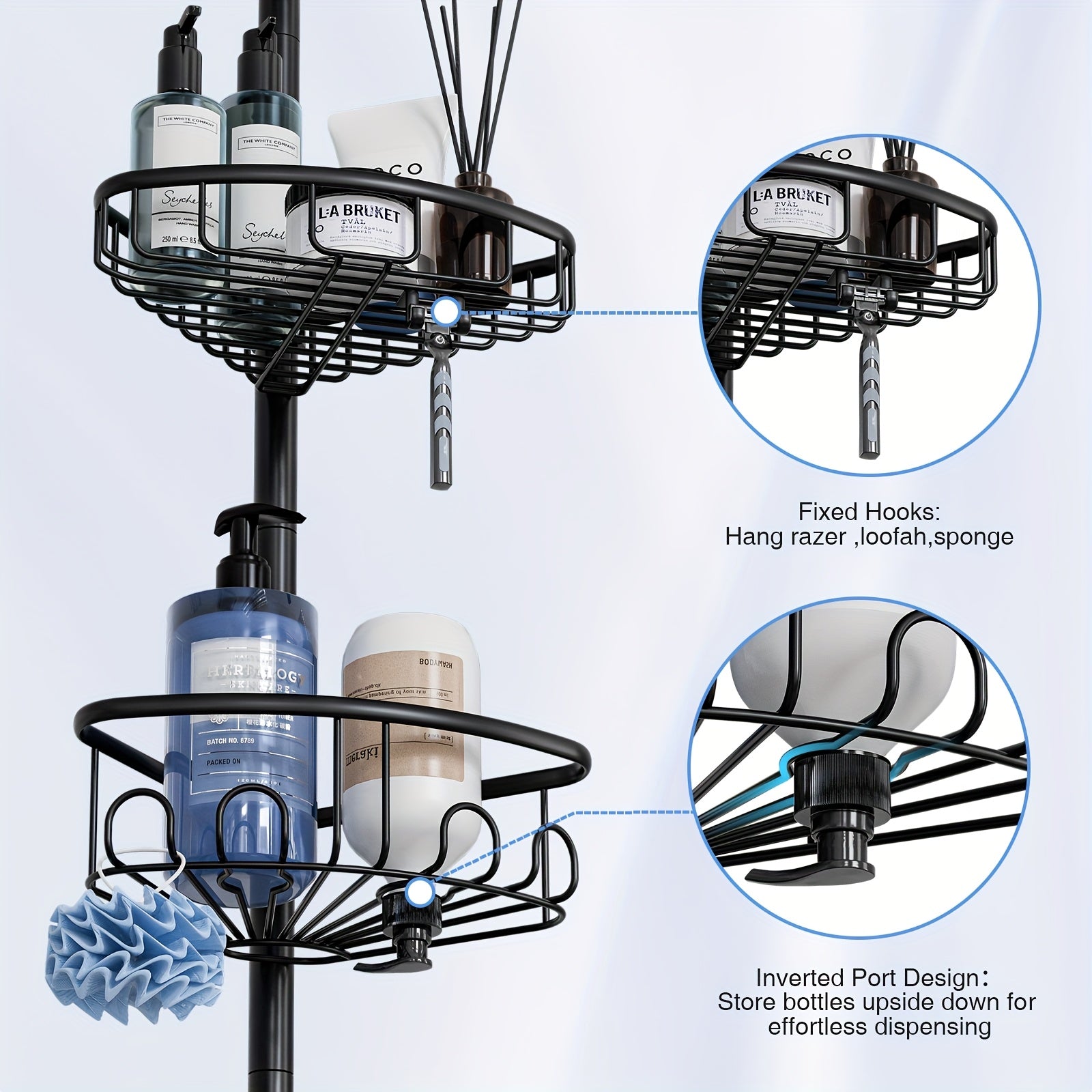 4-Tier Adjustable Corner Shower Organizer Rack in Black