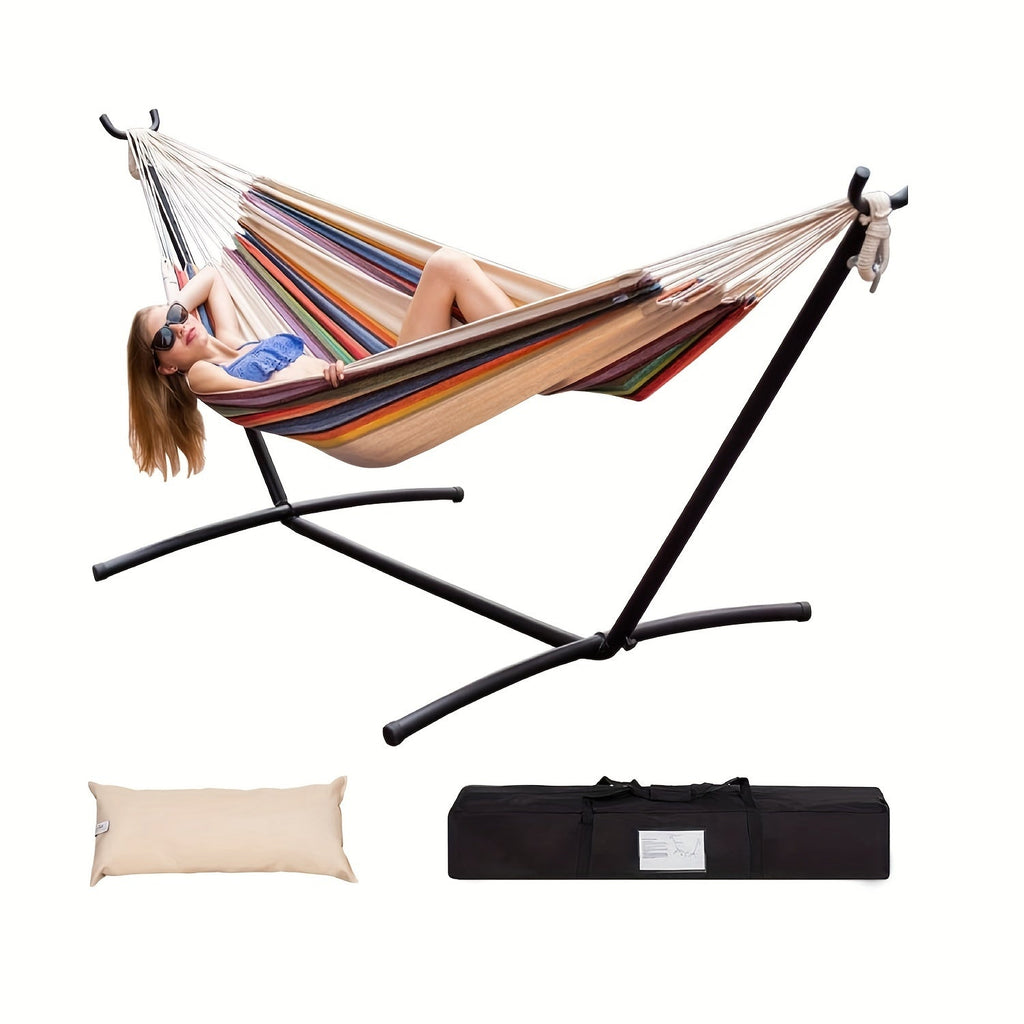 Heavy Duty Double Hammock with Steel Stand 450lbs Portable Outdoor