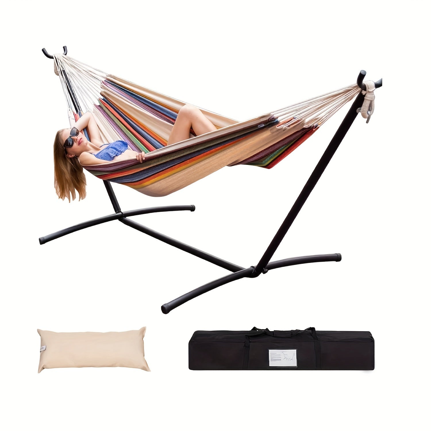 Heavy Duty Double Hammock with Steel Stand 450lbs Portable Outdoor