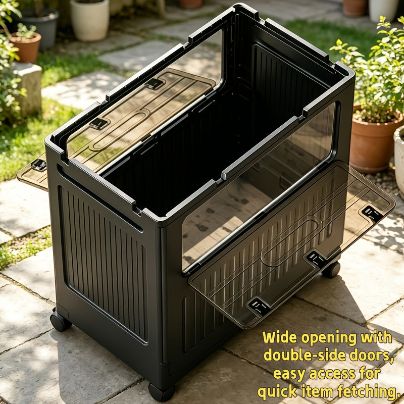 Foldable Stackable Storage Bin with Wheels and Front Access Doors