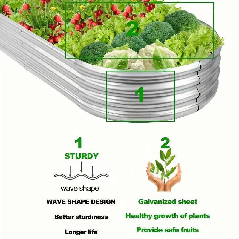 4x2x1ft Oval Galvanized Raised Garden Bed Metal Planter Box