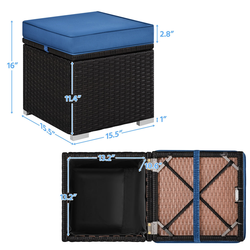 2-Piece Rattan Storage Ottoman Set with Cushions for Patio Garden