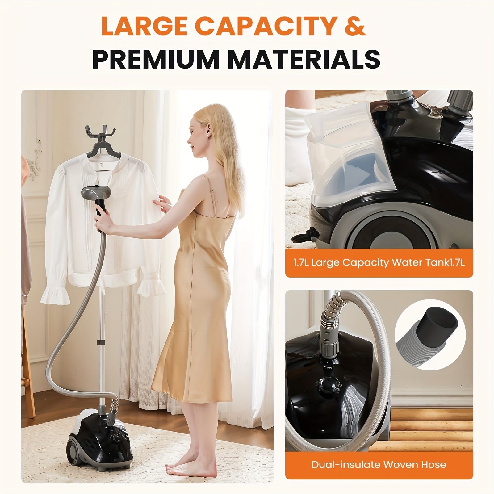 1500W Professional Garment Steamer with 1.8L Tank for All Fabrics