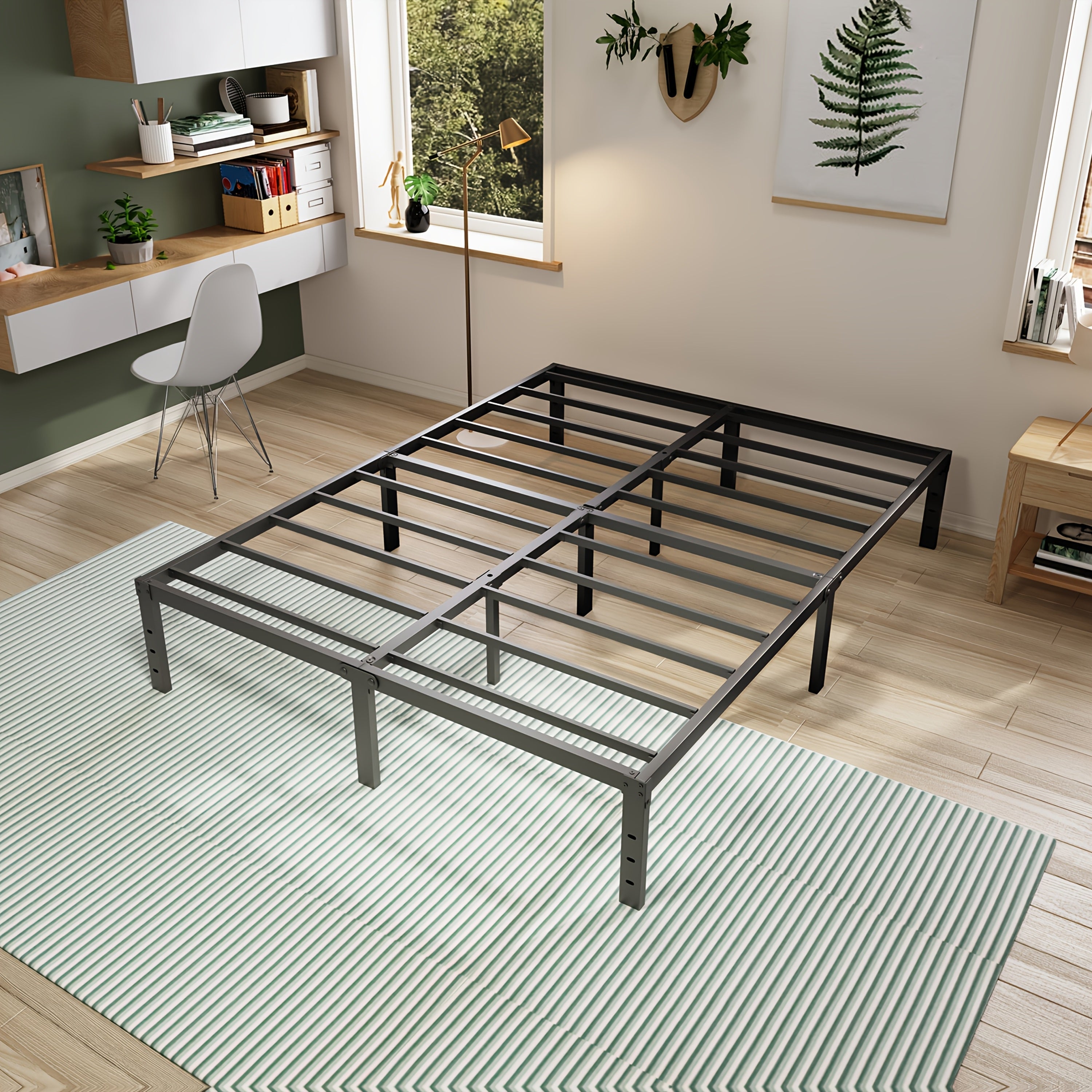 Heavy Duty Metal Platform Bed Frame with Under-Bed Storage Black