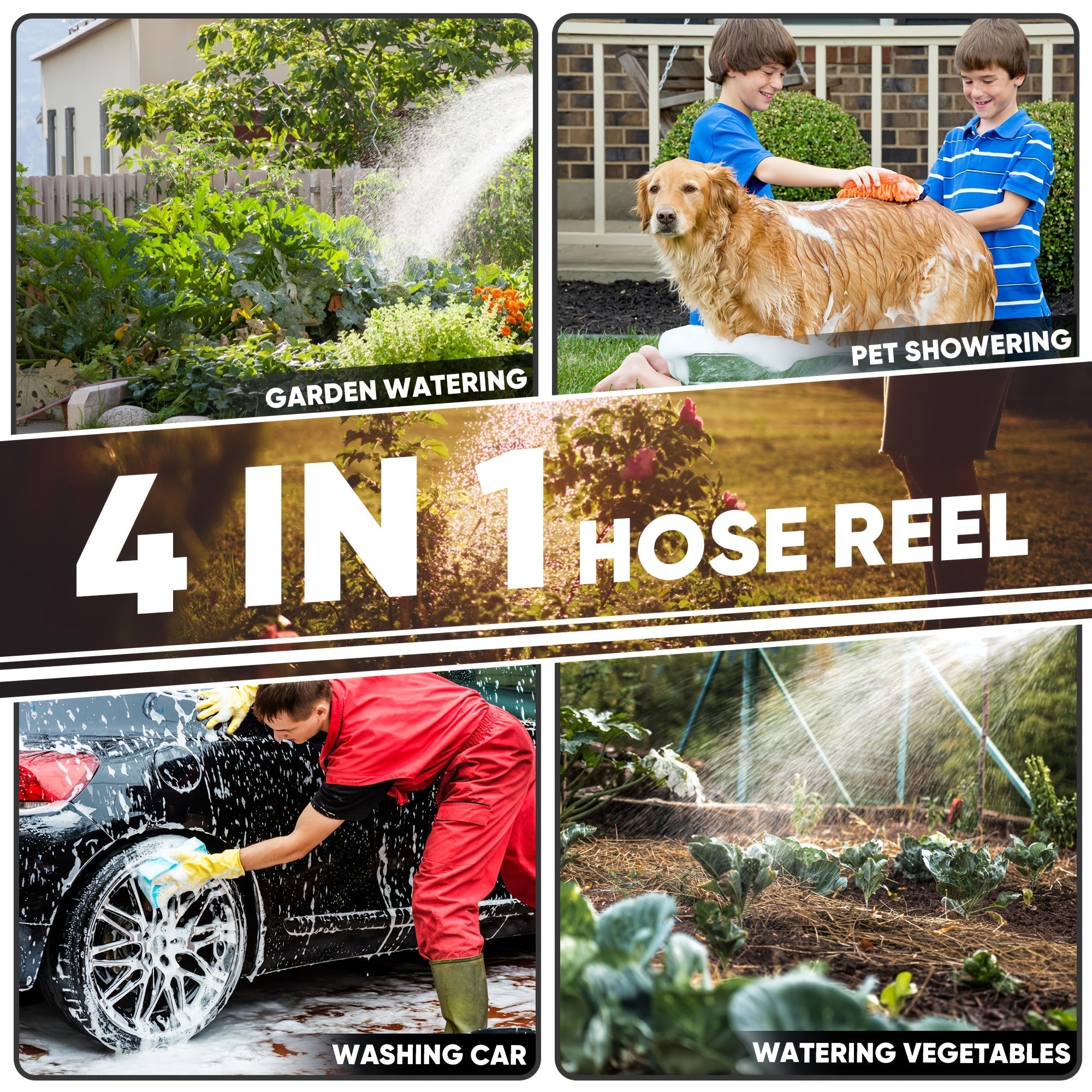 Retractable Garden Hose Reel with Auto Rewind Wall Mounted System