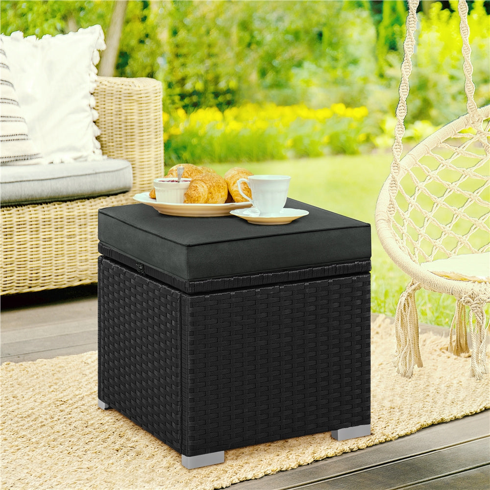 2-Piece Rattan Storage Ottoman Set with Cushions for Patio Garden