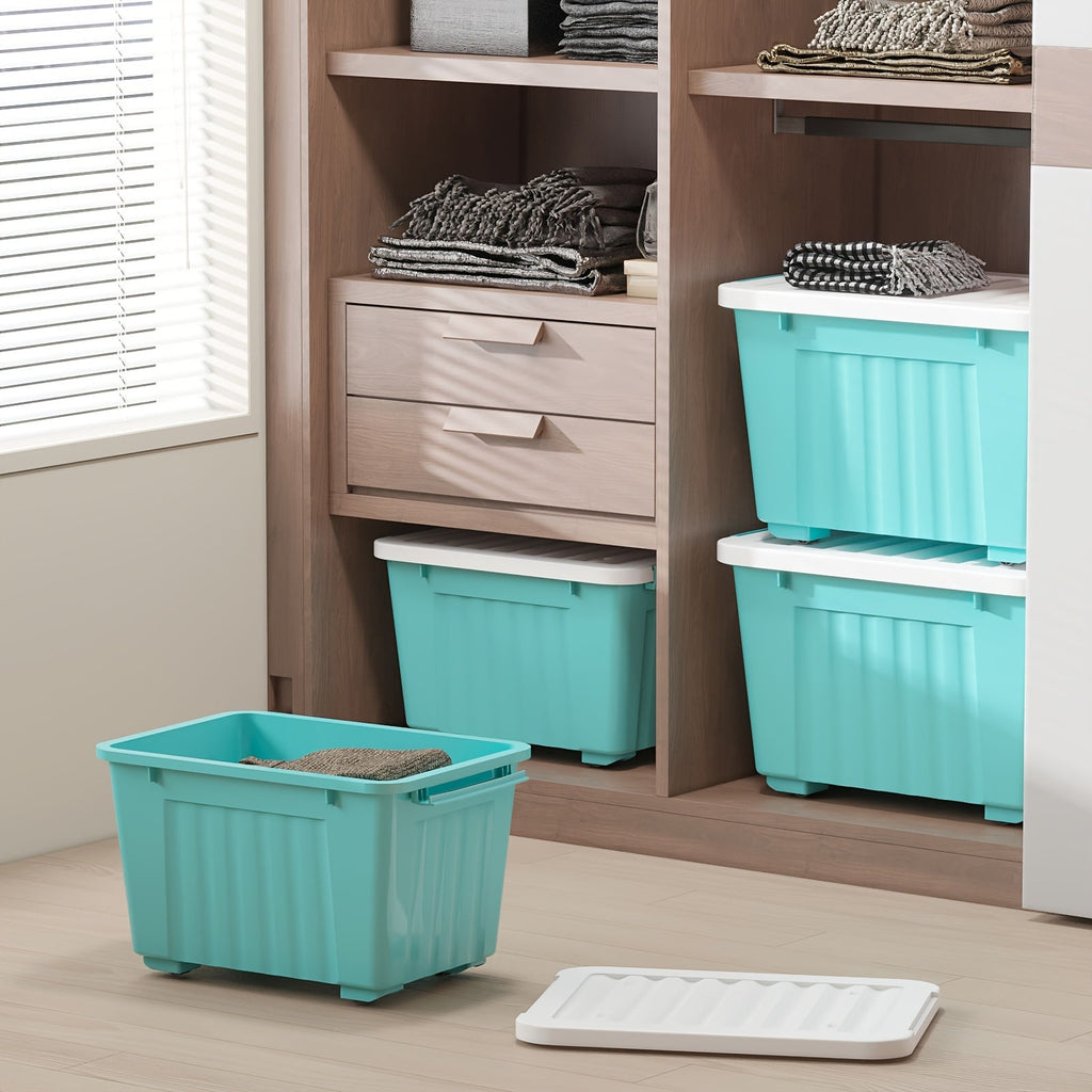 Heavy Duty 72/97QT Stackable Storage Box with Wheels & Lid