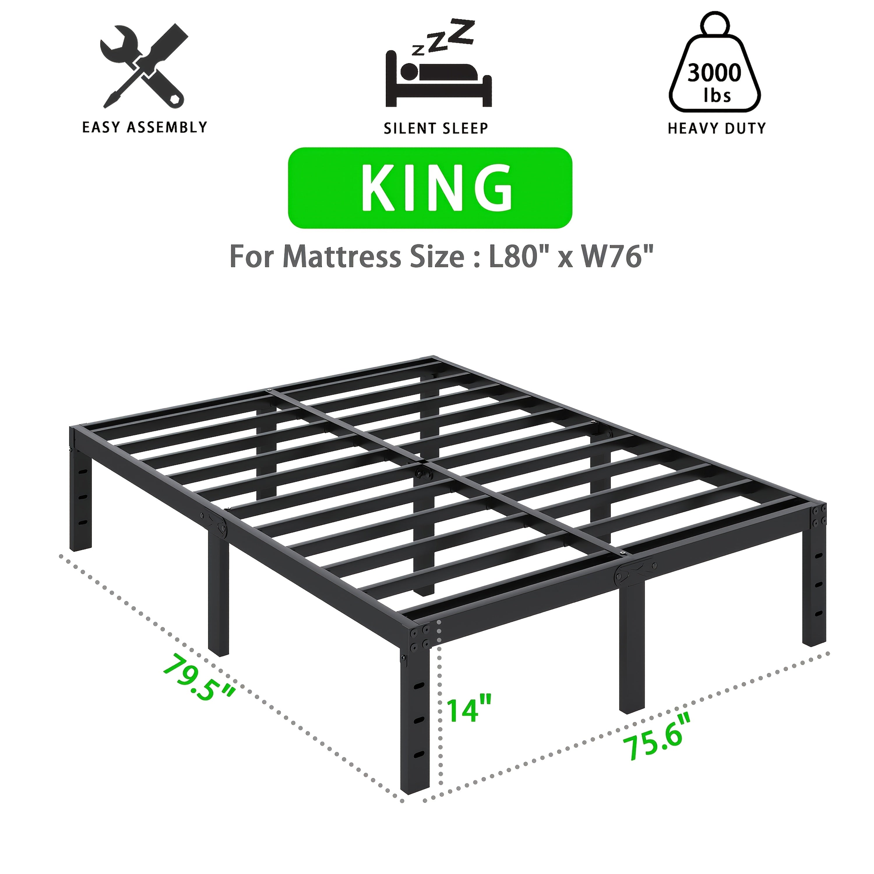 Heavy Duty Metal Platform Bed Frame with Under-Bed Storage Black