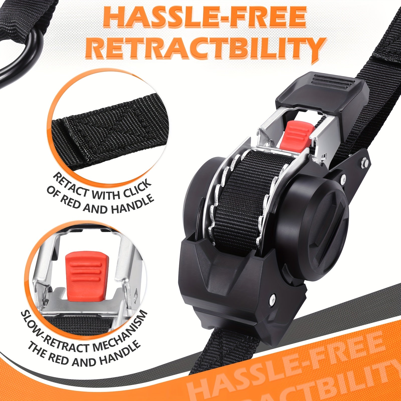 4PCS Retractable Ratchet Tie Down Straps 10FT Heavy Duty