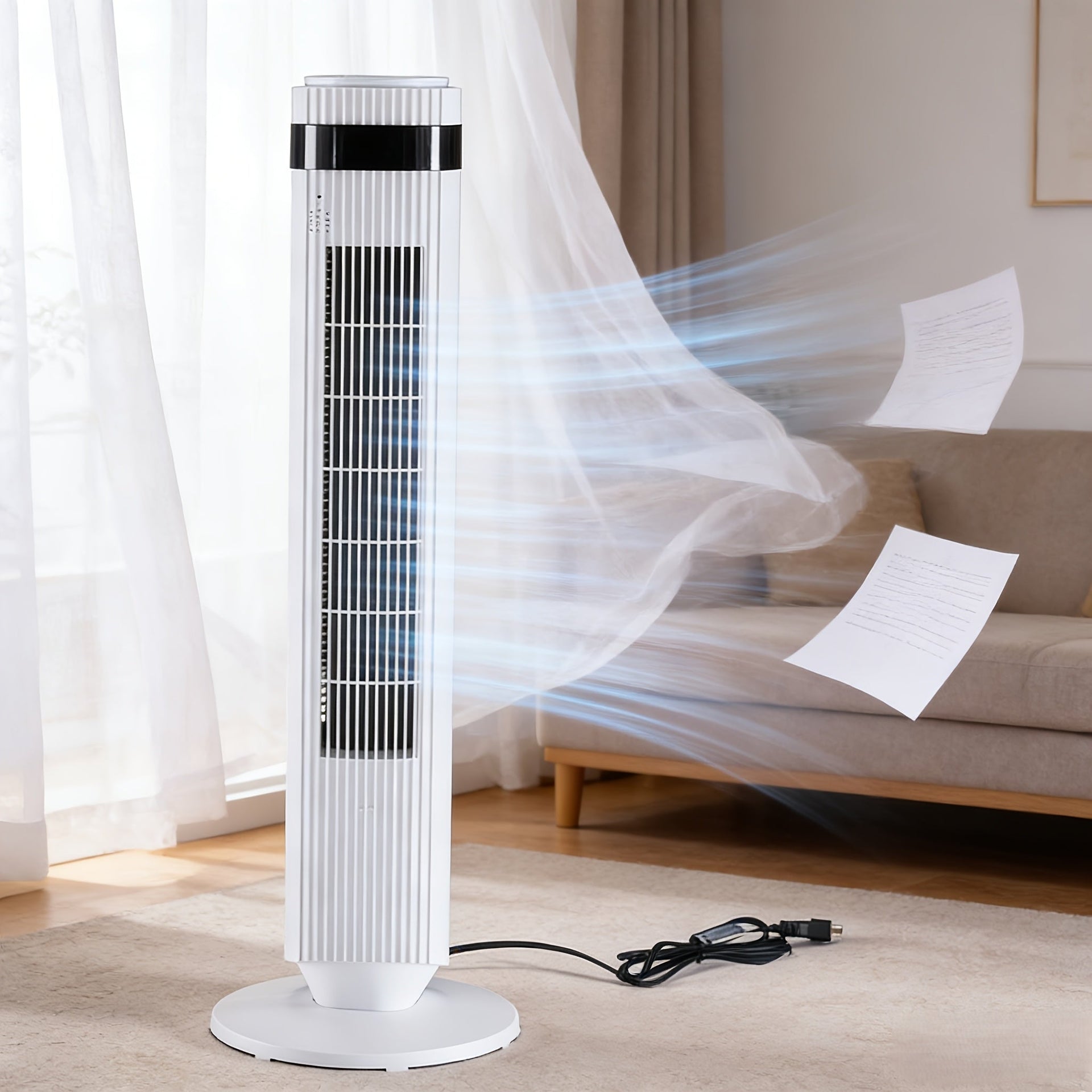 Quiet Bladeless Tower Fan with 5 Speeds and Remote for Nursery