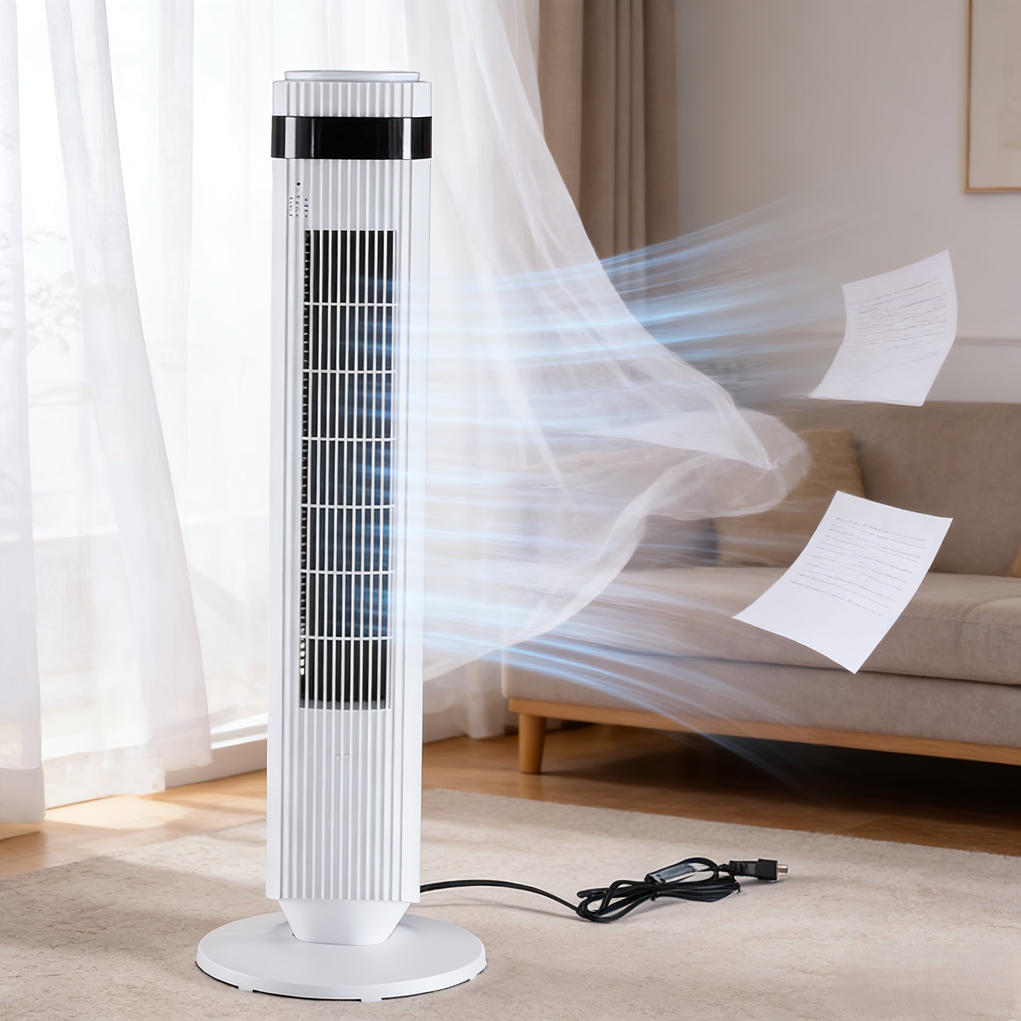 Quiet Bladeless Tower Fan with 5 Speeds and Remote for Nursery