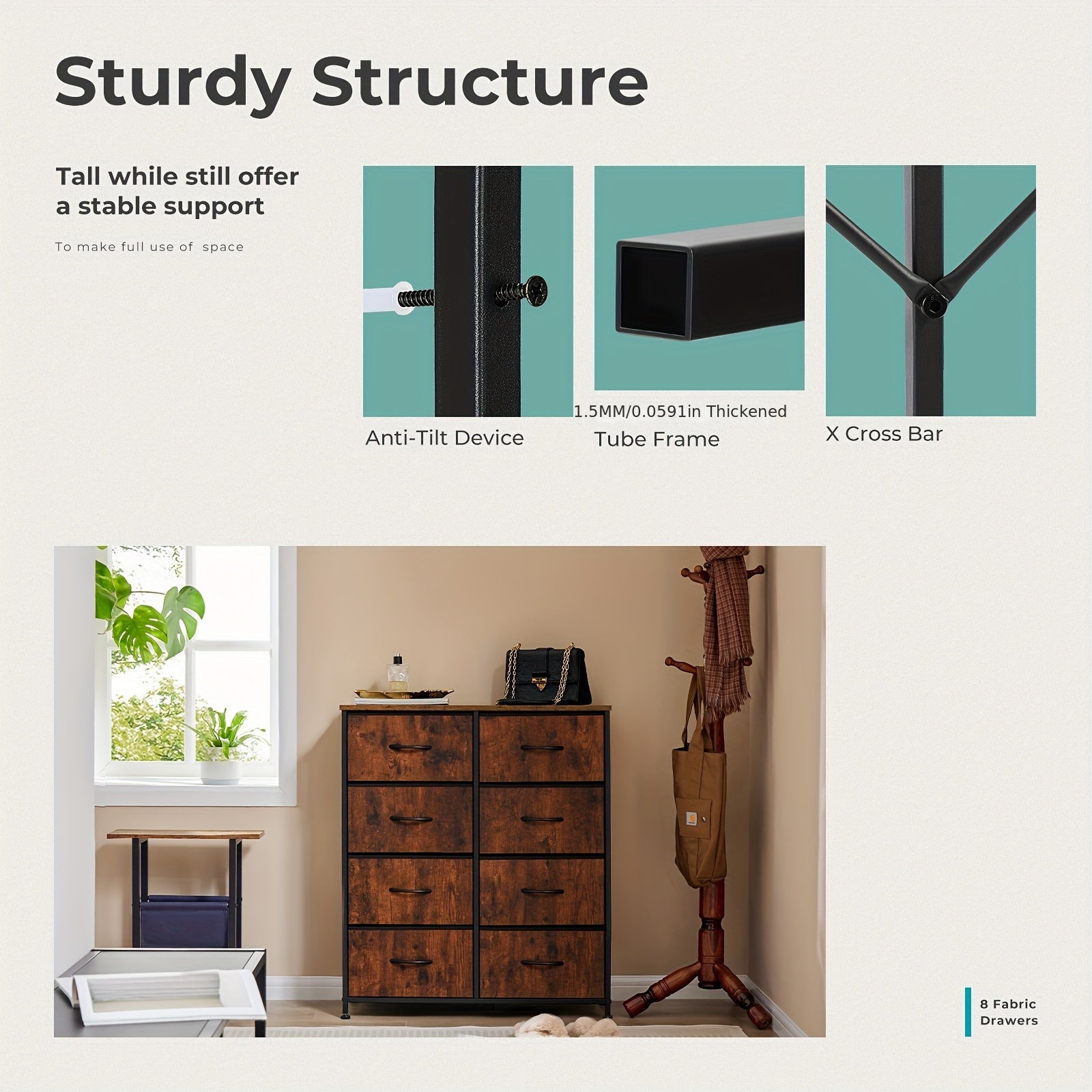 8-Drawer Fabric Dresser Organizer Chest for Bedroom and Hallway