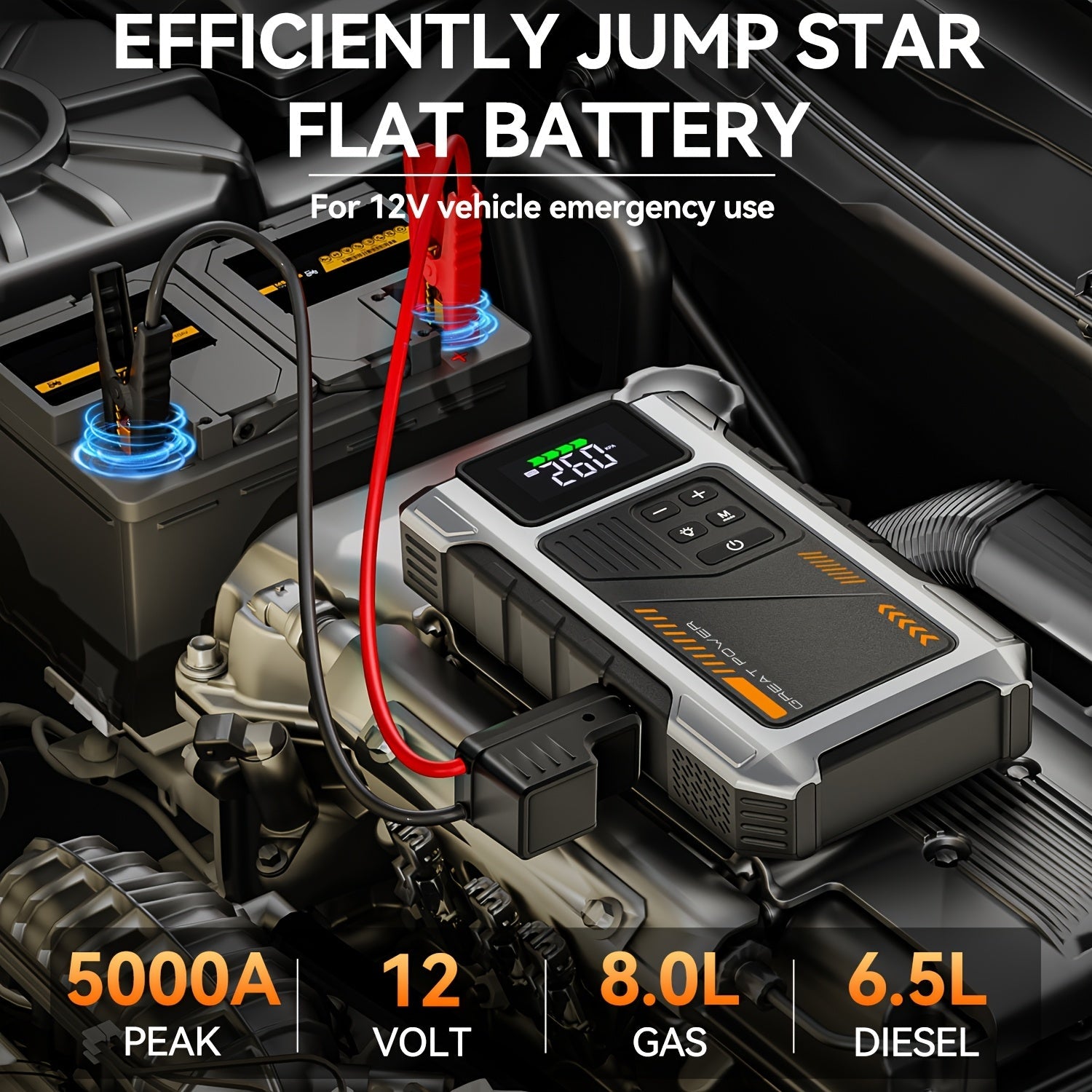 9-in-1 Portable Jump Starter and Air Compressor for 12V Vehicles