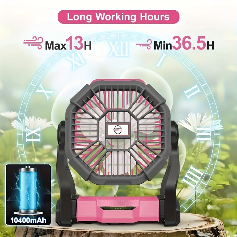 Rechargeable 3-in-1 Oscillating Camping Fan with LED Lantern Light