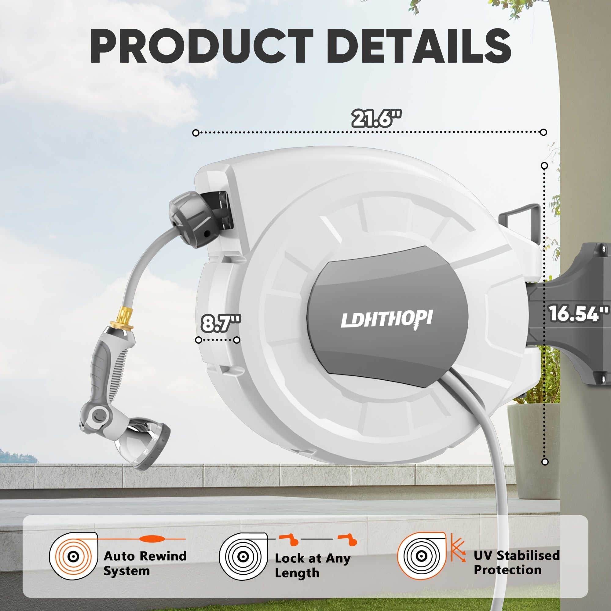 Retractable Garden Hose Reel with Auto Rewind Wall Mounted System