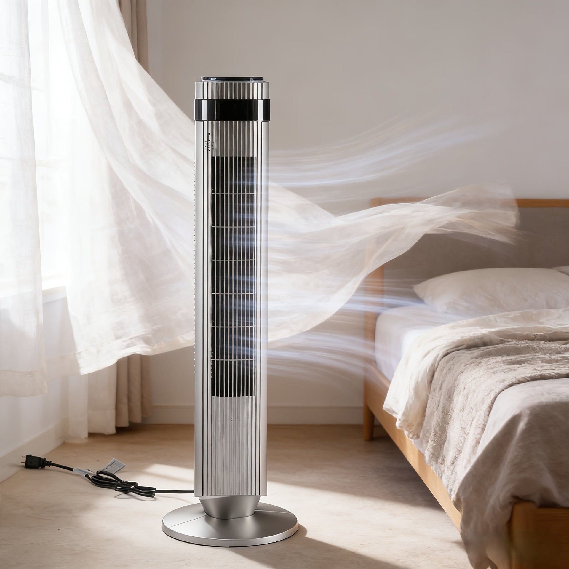 Quiet Bladeless Tower Fan with 5 Speeds and Remote for Nursery