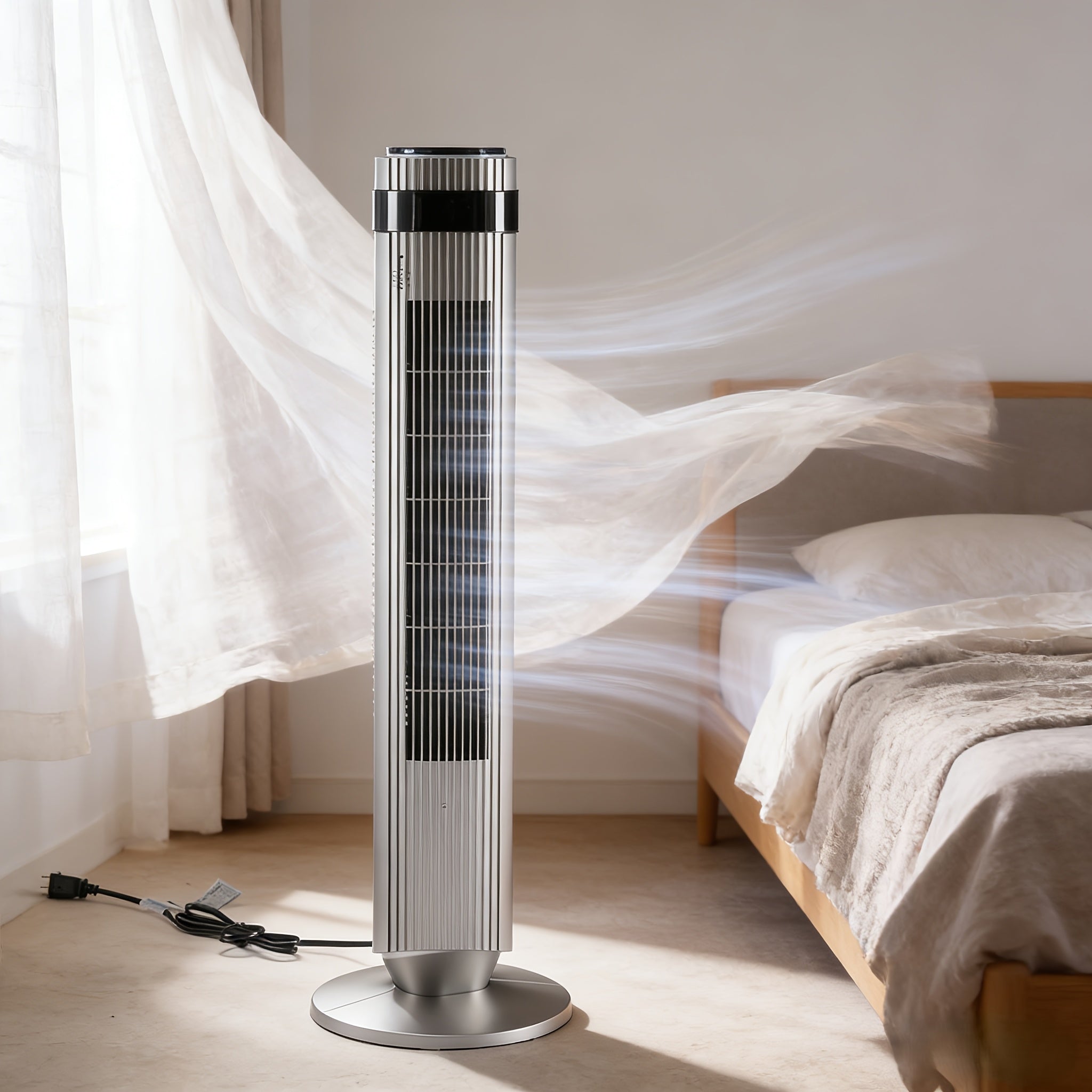 Quiet Bladeless Tower Fan with 5 Speeds and Remote for Nursery