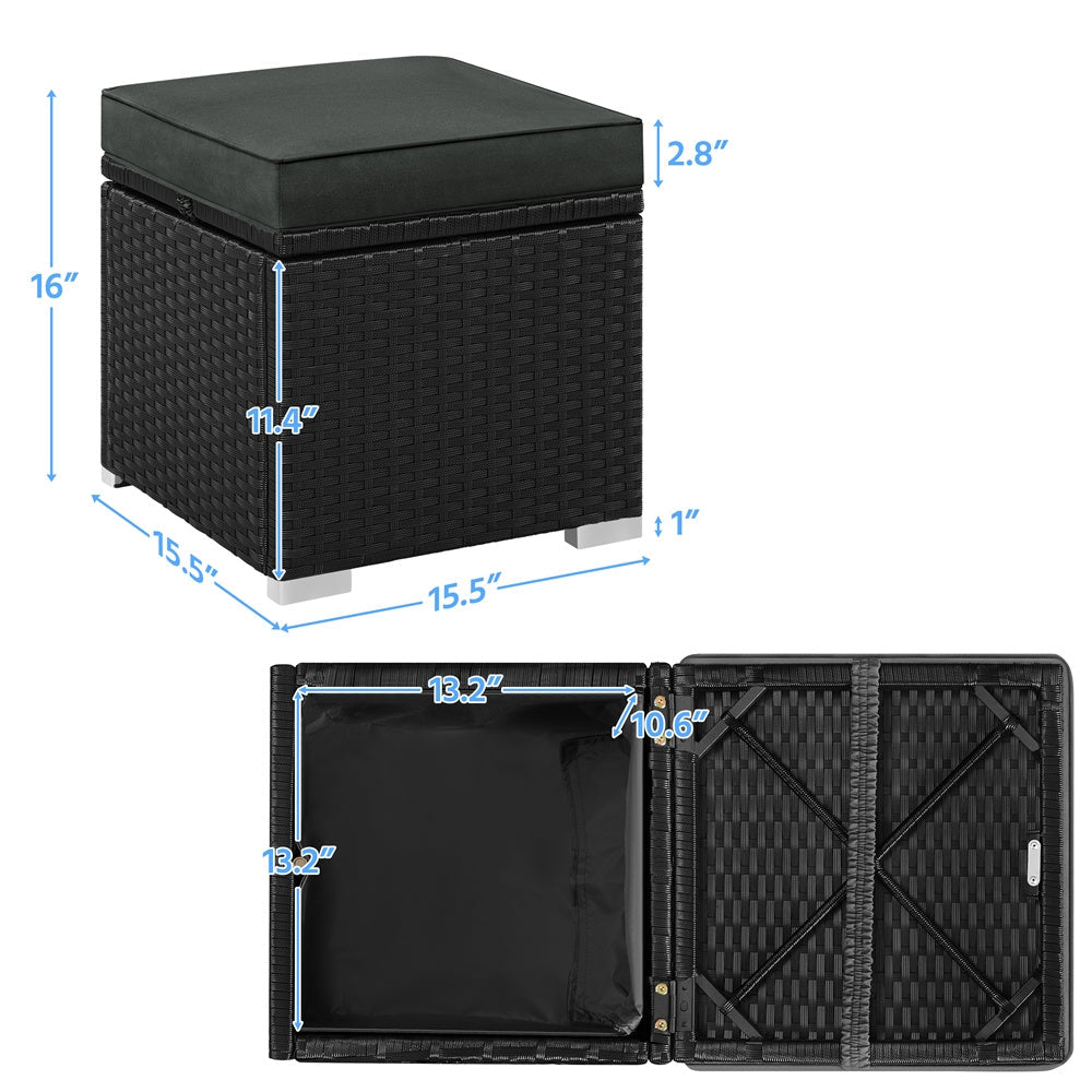 2-Piece Rattan Storage Ottoman Set with Cushions for Patio Garden