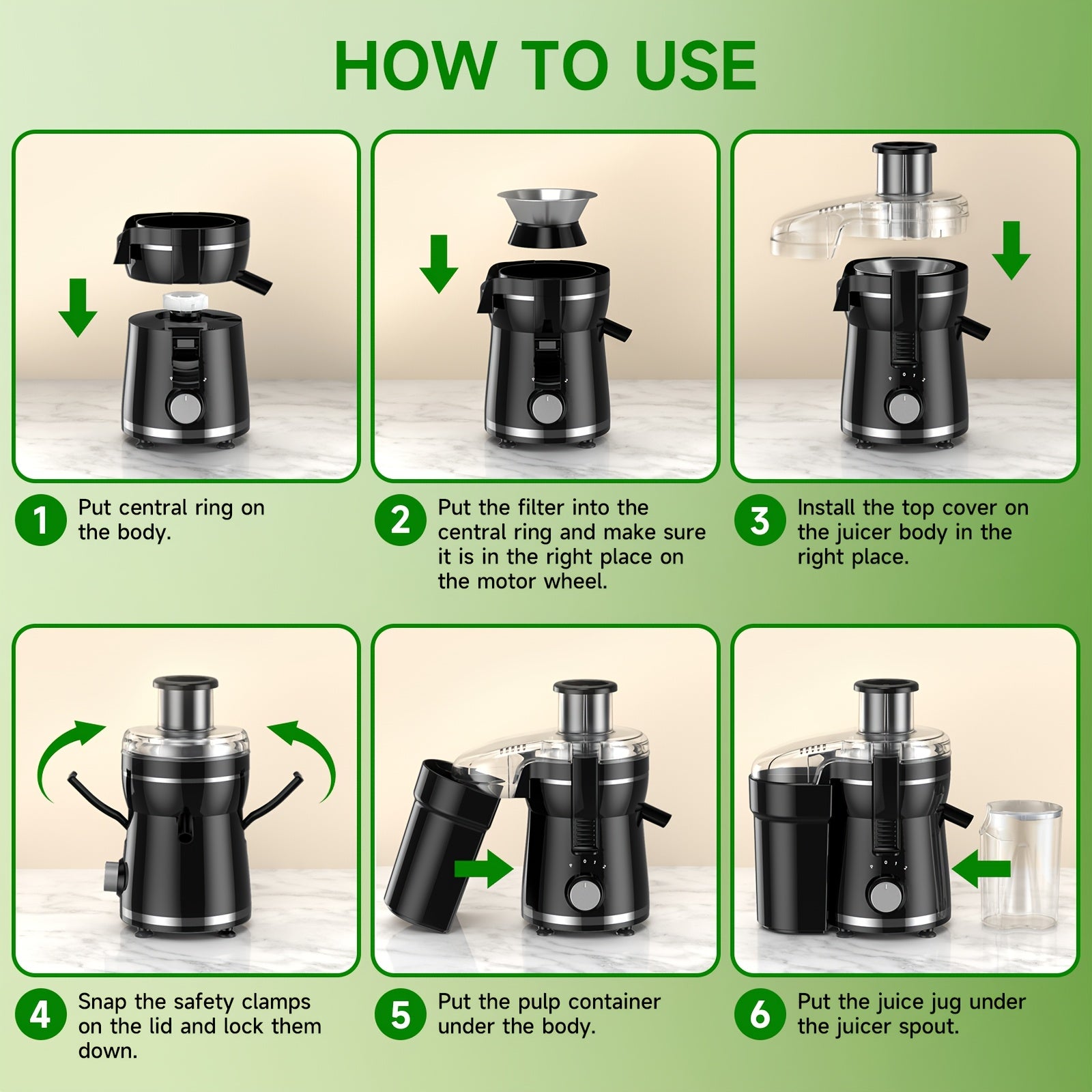 500W Centrifugal Juicer Machine, 3-Speed Fruit & Vegetable Extractor