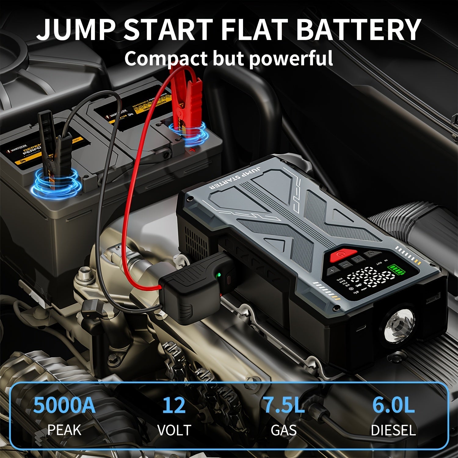 9-in-1 Portable Jump Starter and Air Compressor for 12V Vehicles