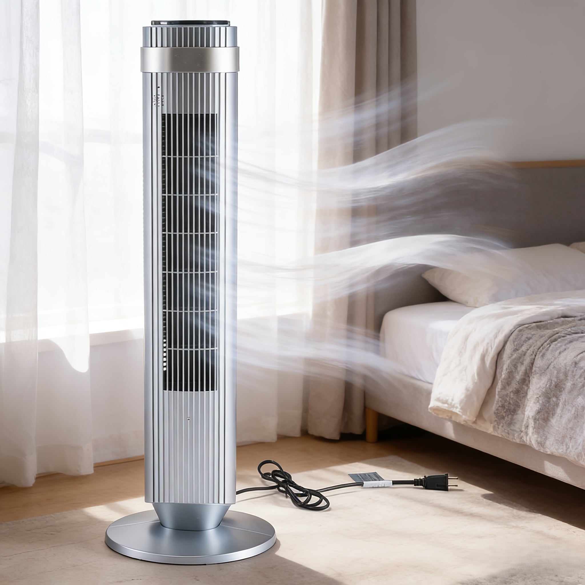 Quiet Bladeless Tower Fan with 5 Speeds and Remote for Nursery