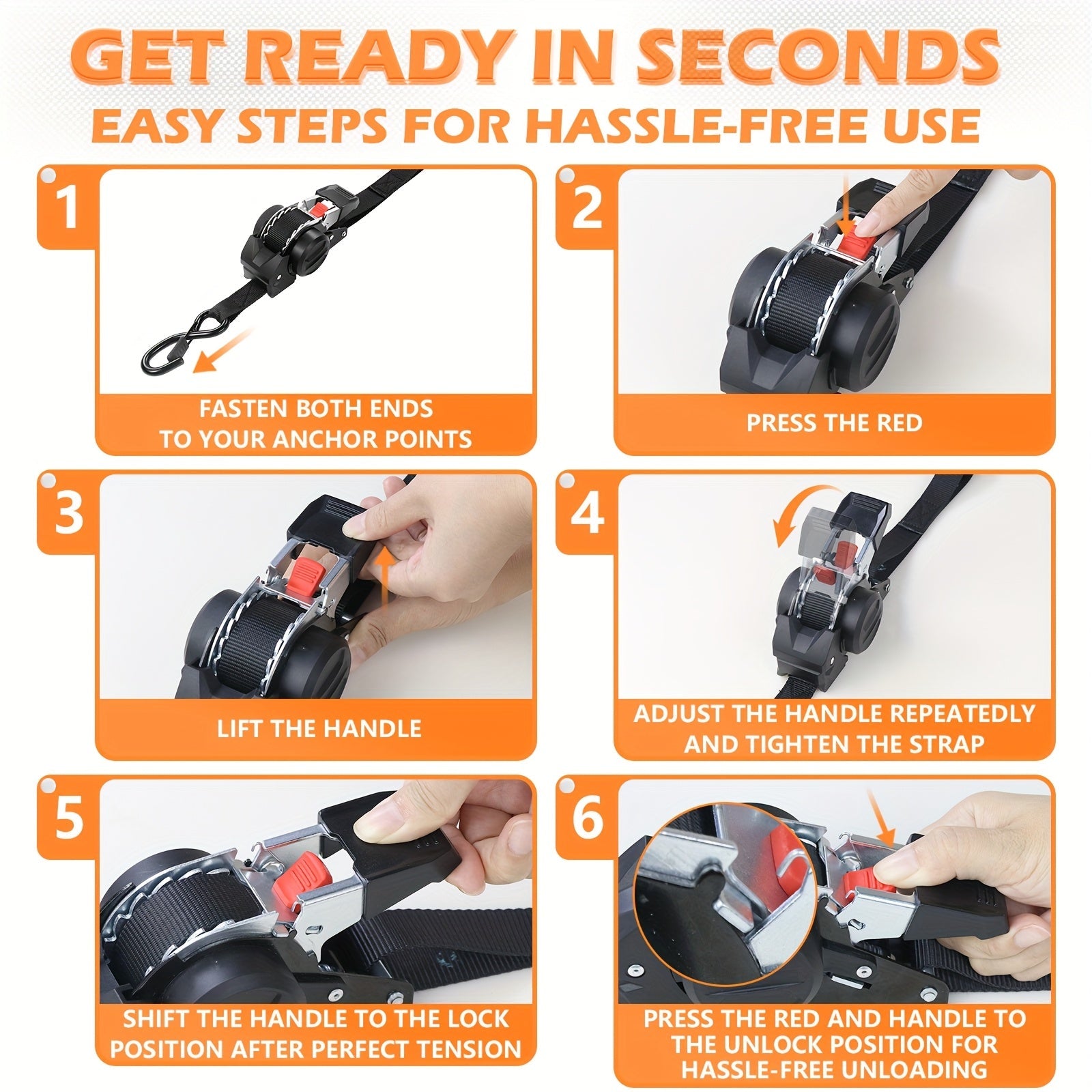 4PCS Retractable Ratchet Tie Down Straps 10FT Heavy Duty