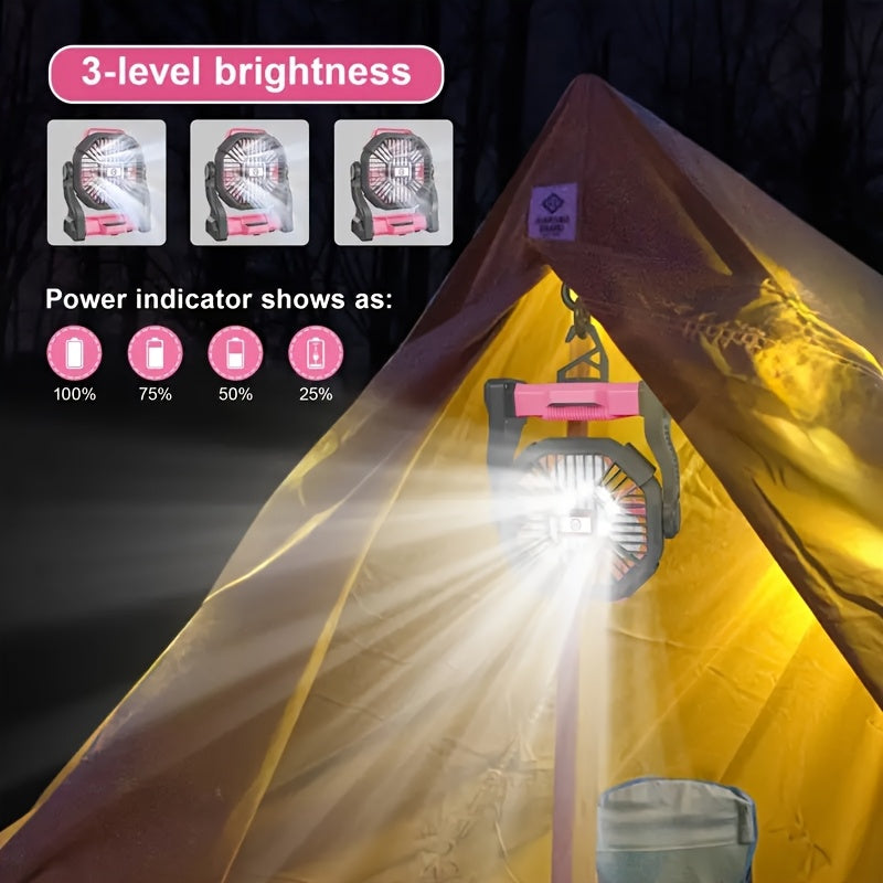 Rechargeable 3-in-1 Oscillating Camping Fan with LED Lantern Light