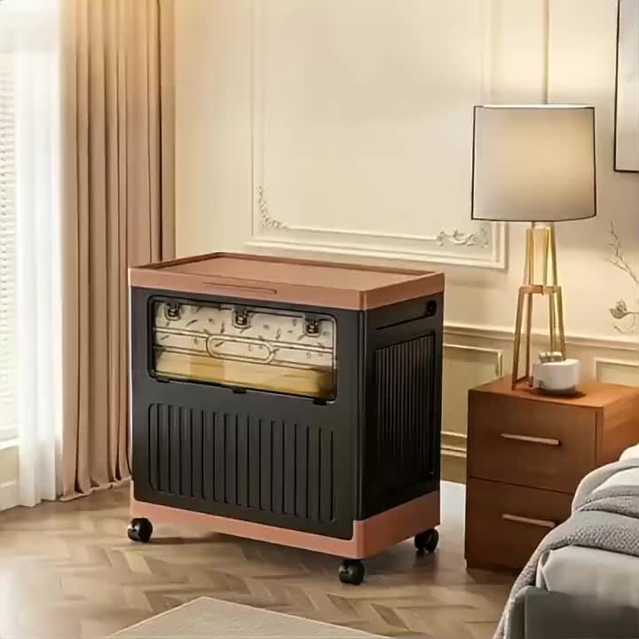 Foldable Stackable Storage Bin with Wheels and Front Access Doors