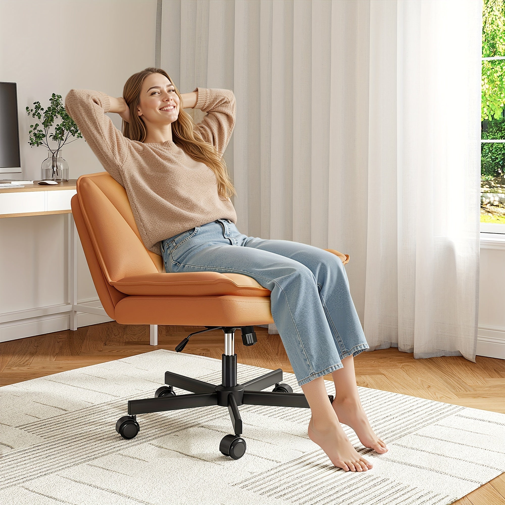 27" Wide Criss Cross Office Chair - Modern Armless Swivel Desk Chair