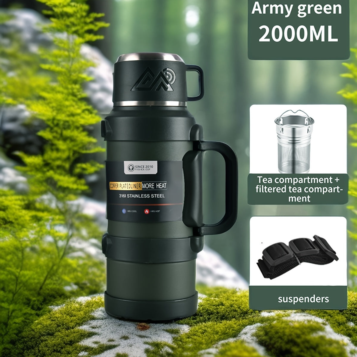 Insulated Stainless Steel Water Bottle with Handle and Tea Infuser