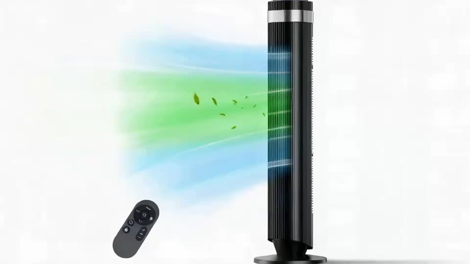 Quiet Bladeless Tower Fan with 5 Speeds and Remote for Nursery