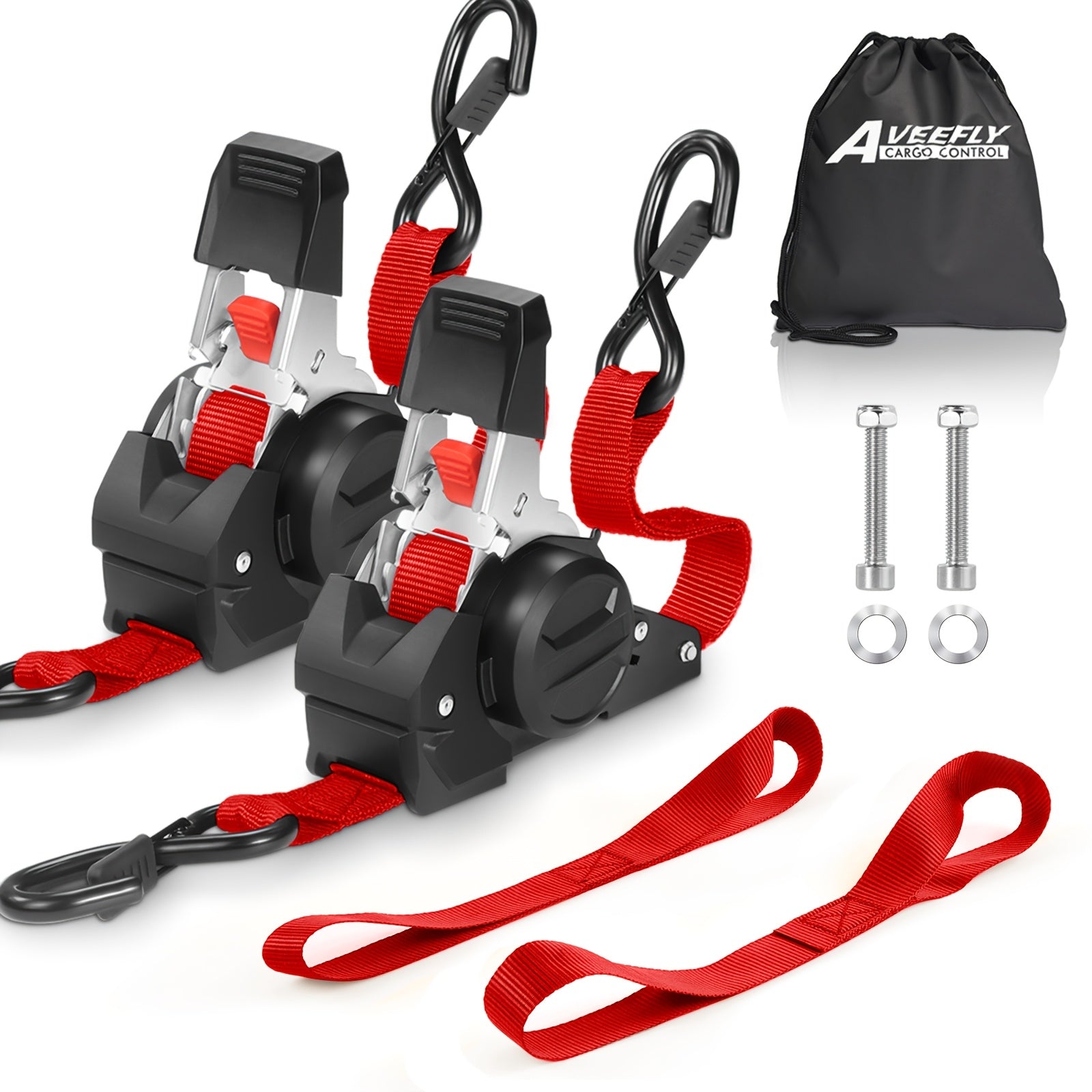 4PCS Retractable Ratchet Tie Down Straps 10FT Heavy Duty