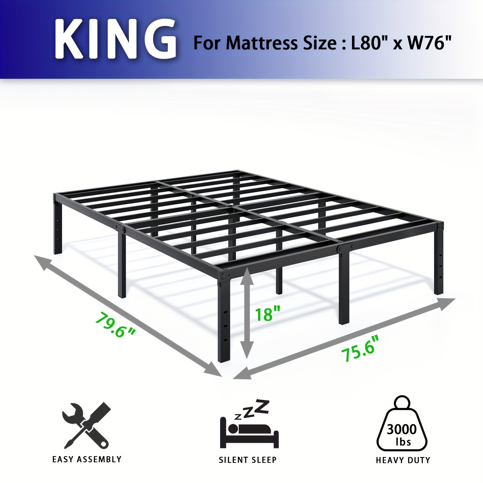 Heavy Duty Metal Platform Bed Frame with Under-Bed Storage Black